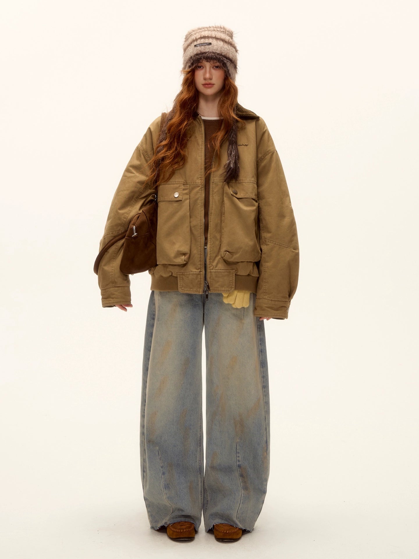 Vintage Washed Distressed Wide-Leg Denim Pants