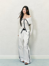 Striped Colorblock Off-Shoulder Long Sleeve T-shirt - CHINASQUAD