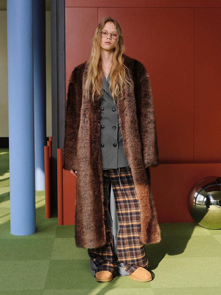 Ombre Collarless Eco-Fur Coat - CHINASQUAD