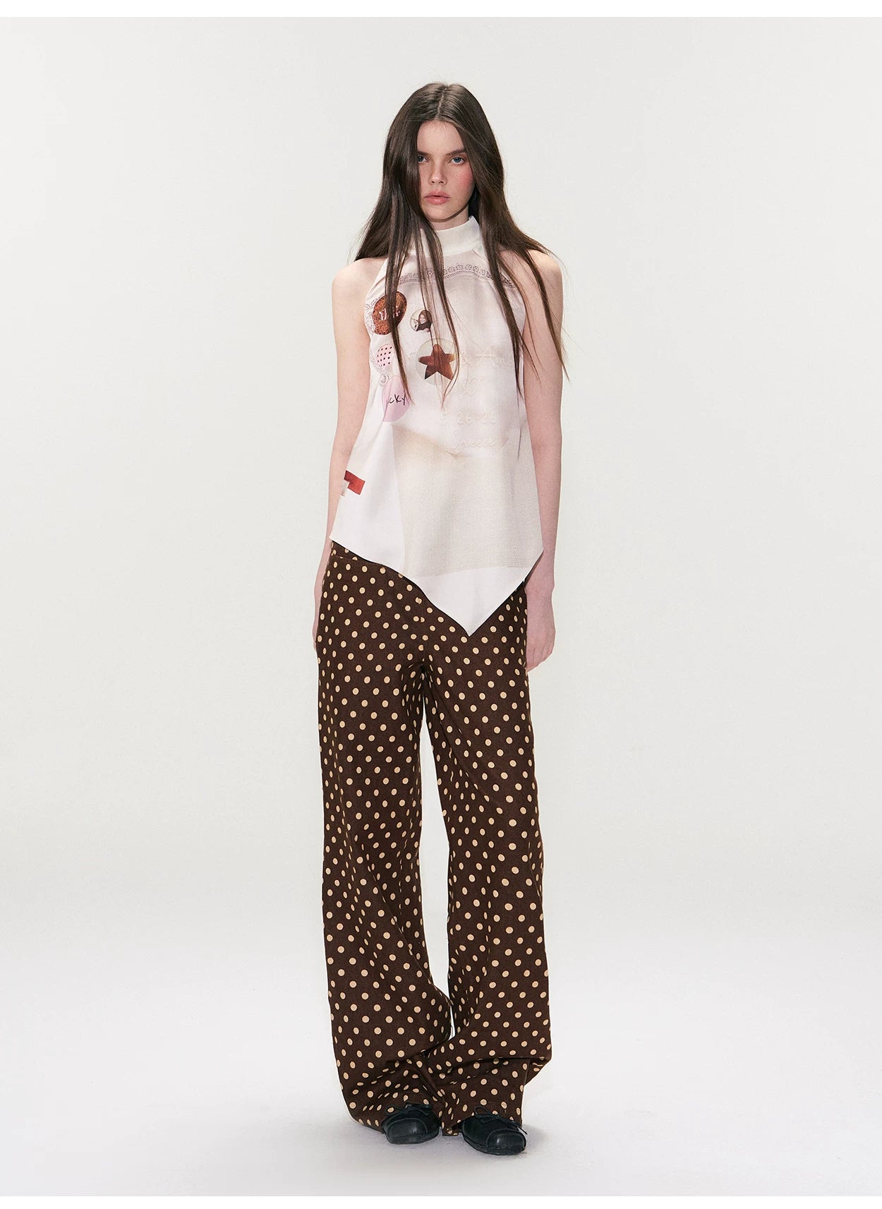 Vintage Polka Dot Straight-Leg Denim Trousers
