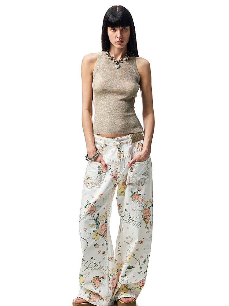 Floral Print Low-Waist Trousers - CHINASQUAD