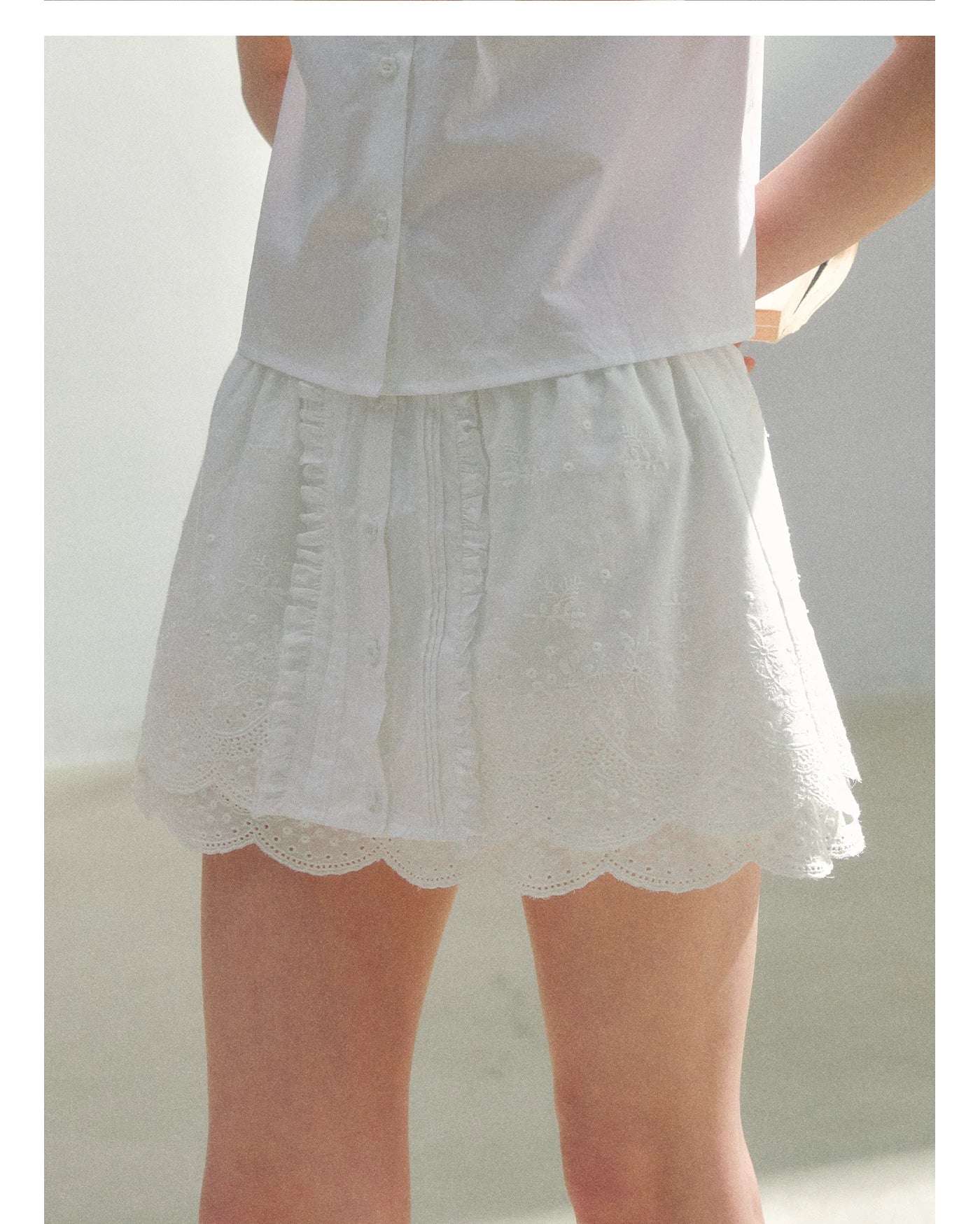 Vintage Embroidered Cotton Shirt & Skirt Set