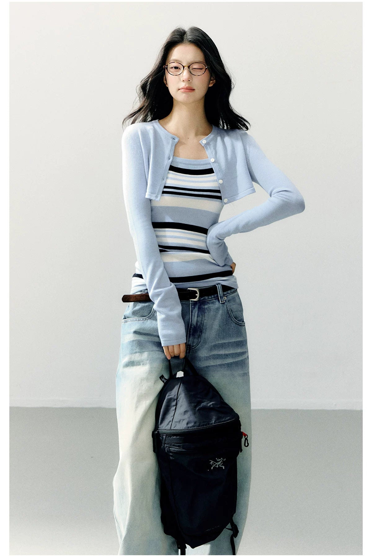 Structured Vest & Striped Camisole Two-Piece Set