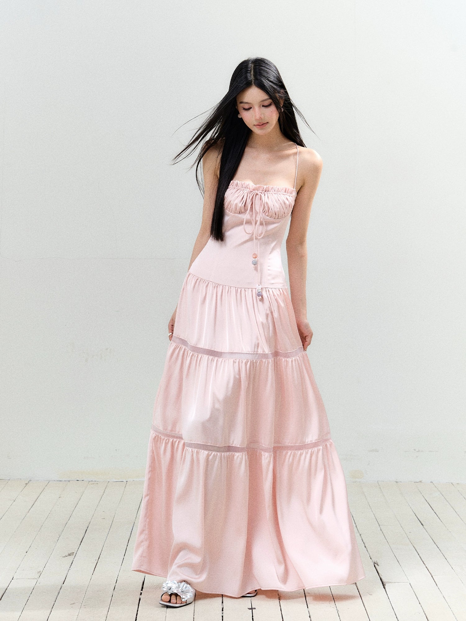Hollow-out Ruched Tie-up Bustier Dress