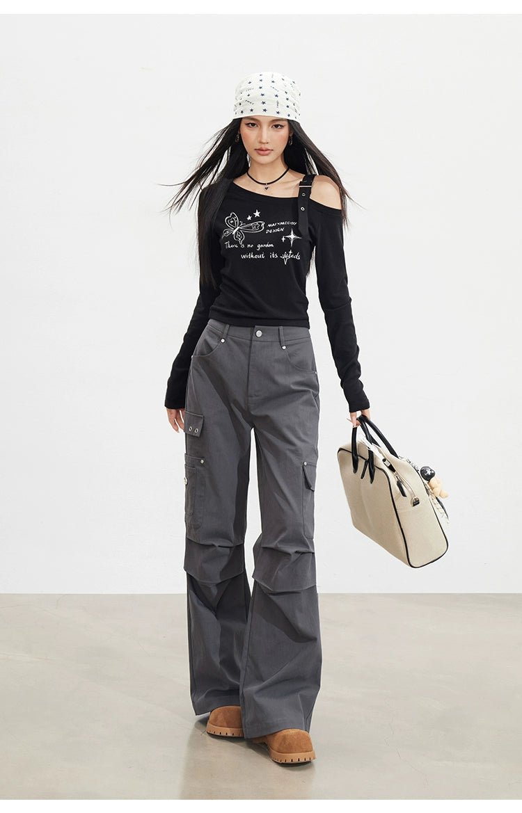 Butterfly Cold-Shoulder Long-Sleeve T-shirt - CHINASQUAD