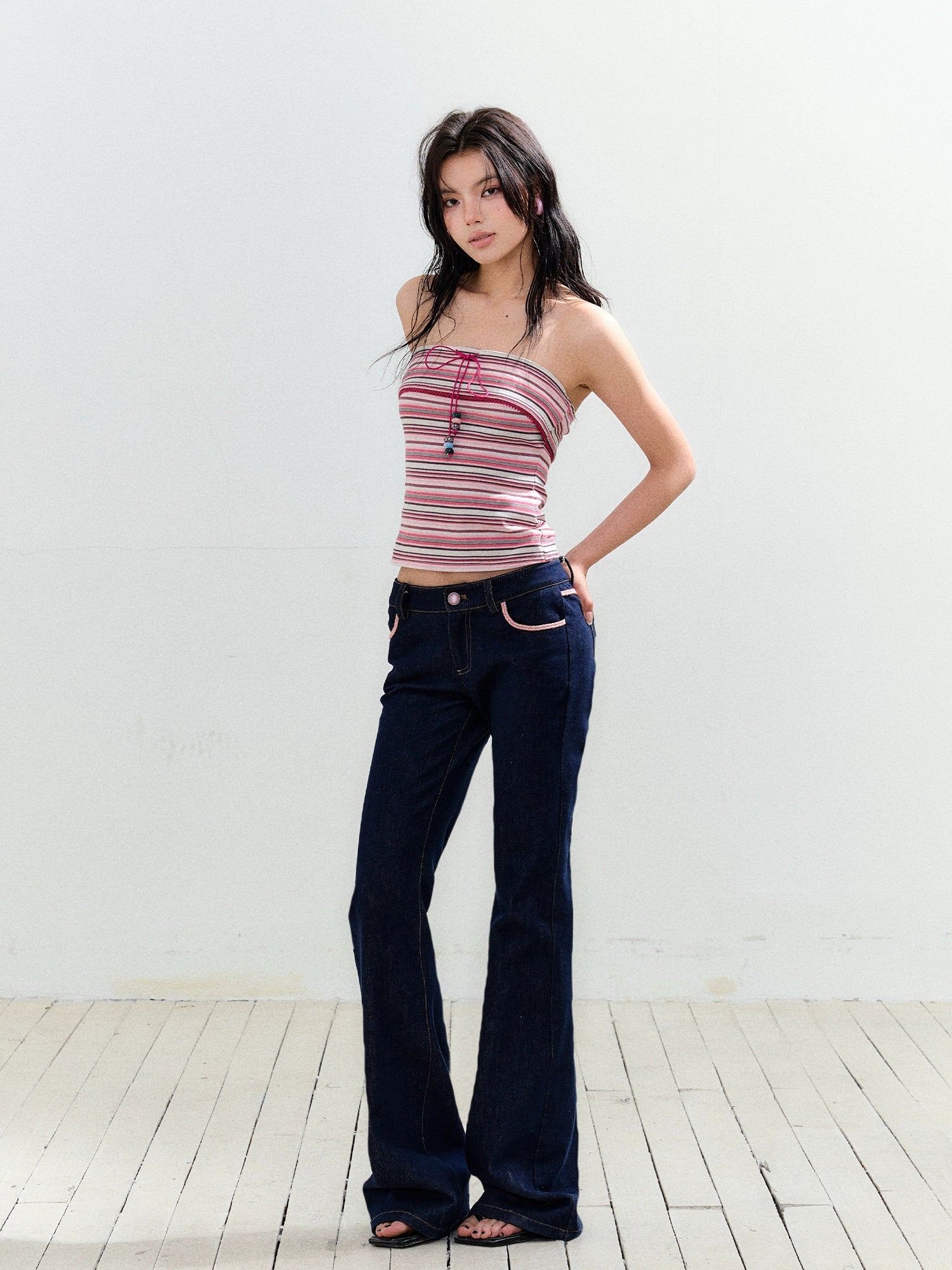 Micro-flare Tweed Low-waist Trousers - CHINASQUAD