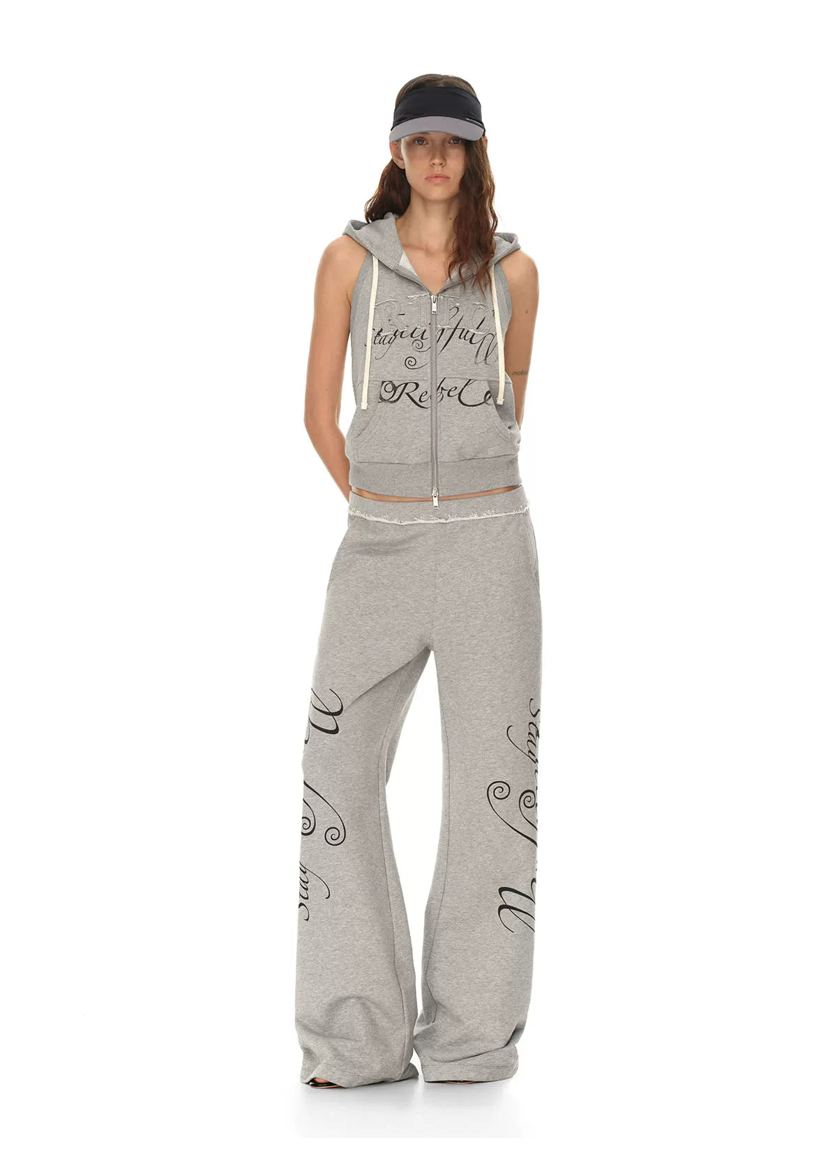 Rebel Script Print Relaxed Flared Sweatpants