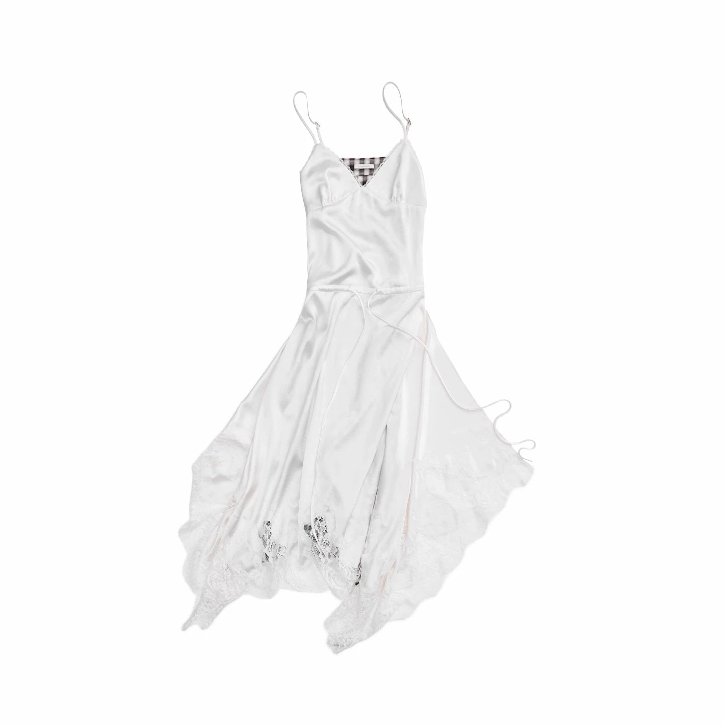 Lace Patchwork Plaid V-Neck Slip Dress