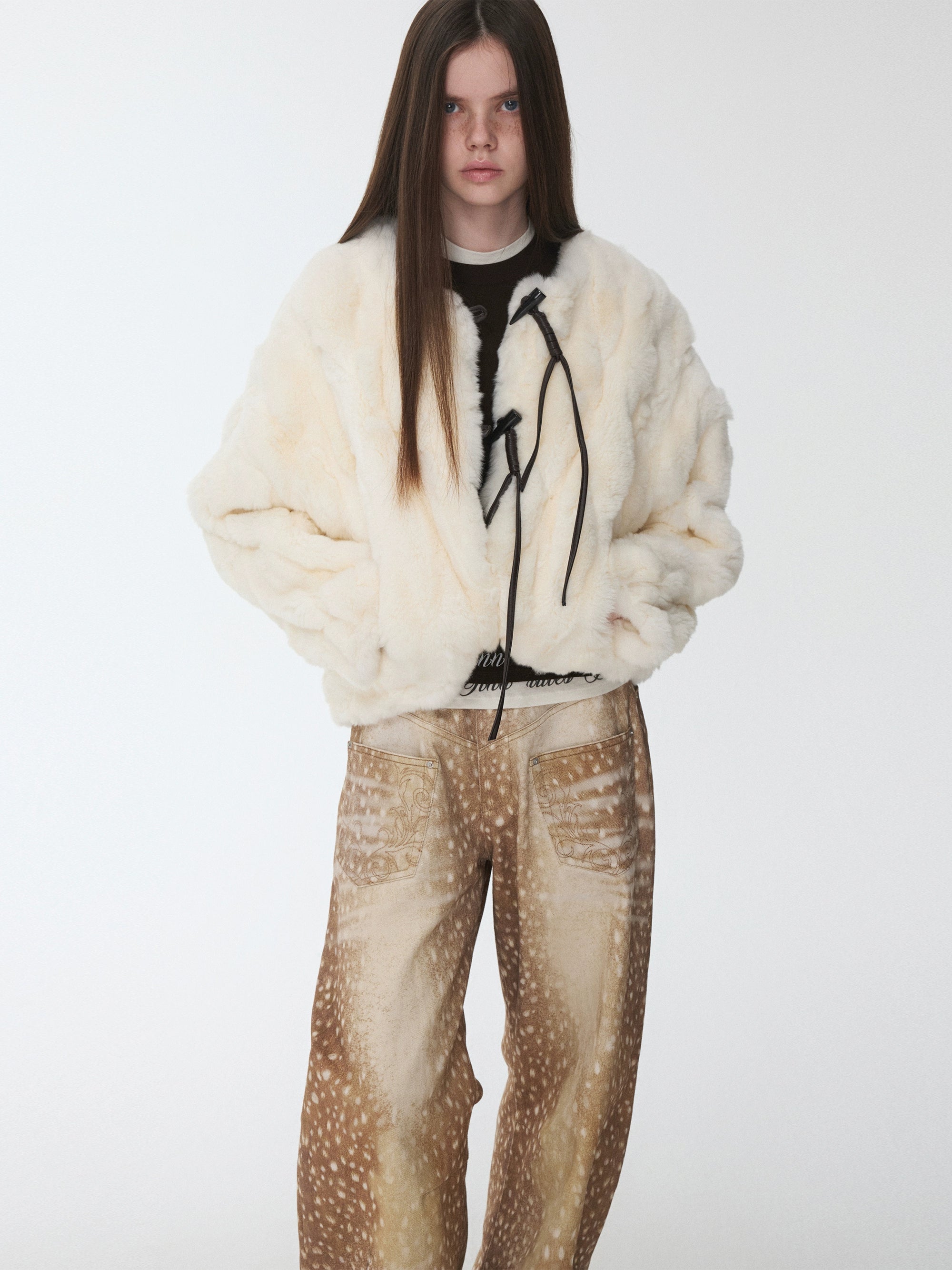 Fur Panel Horn-Buckle Jacket