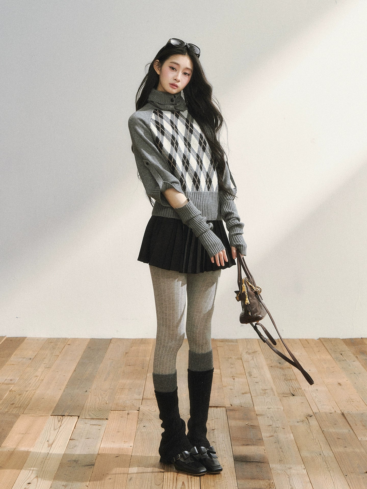 Vintage Argyle Knit Turtleneck Sweater & Skirt Set