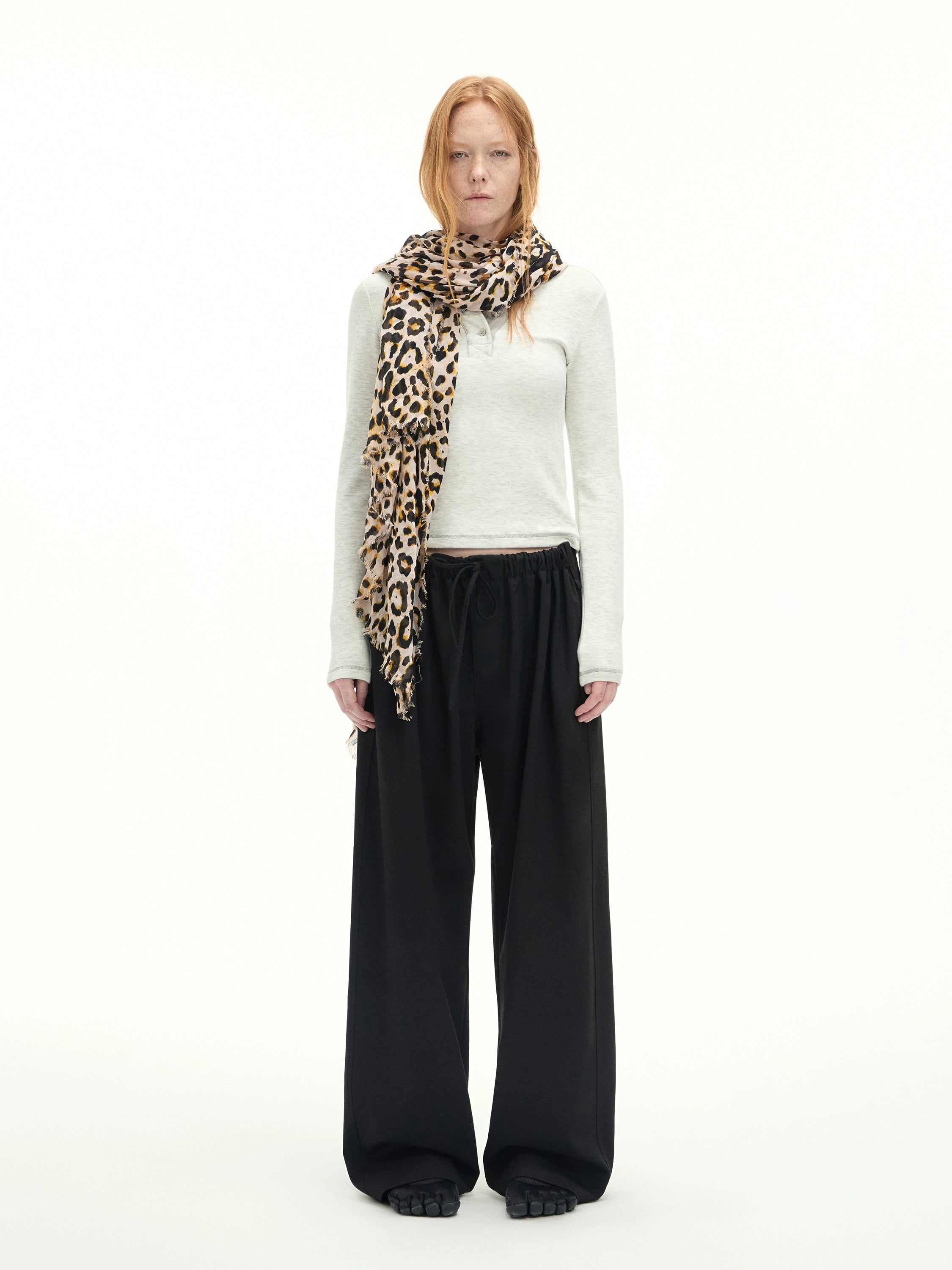 Drawstring Wool-Blend Wide-Leg Pants