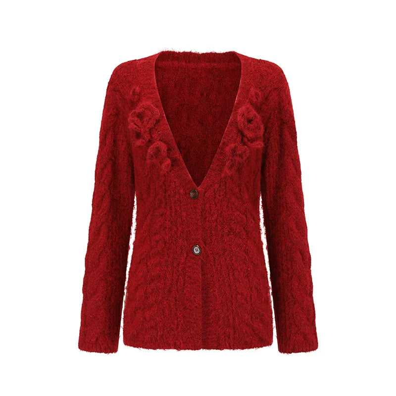 Hand-Crocheted Wool Knit Cardigan