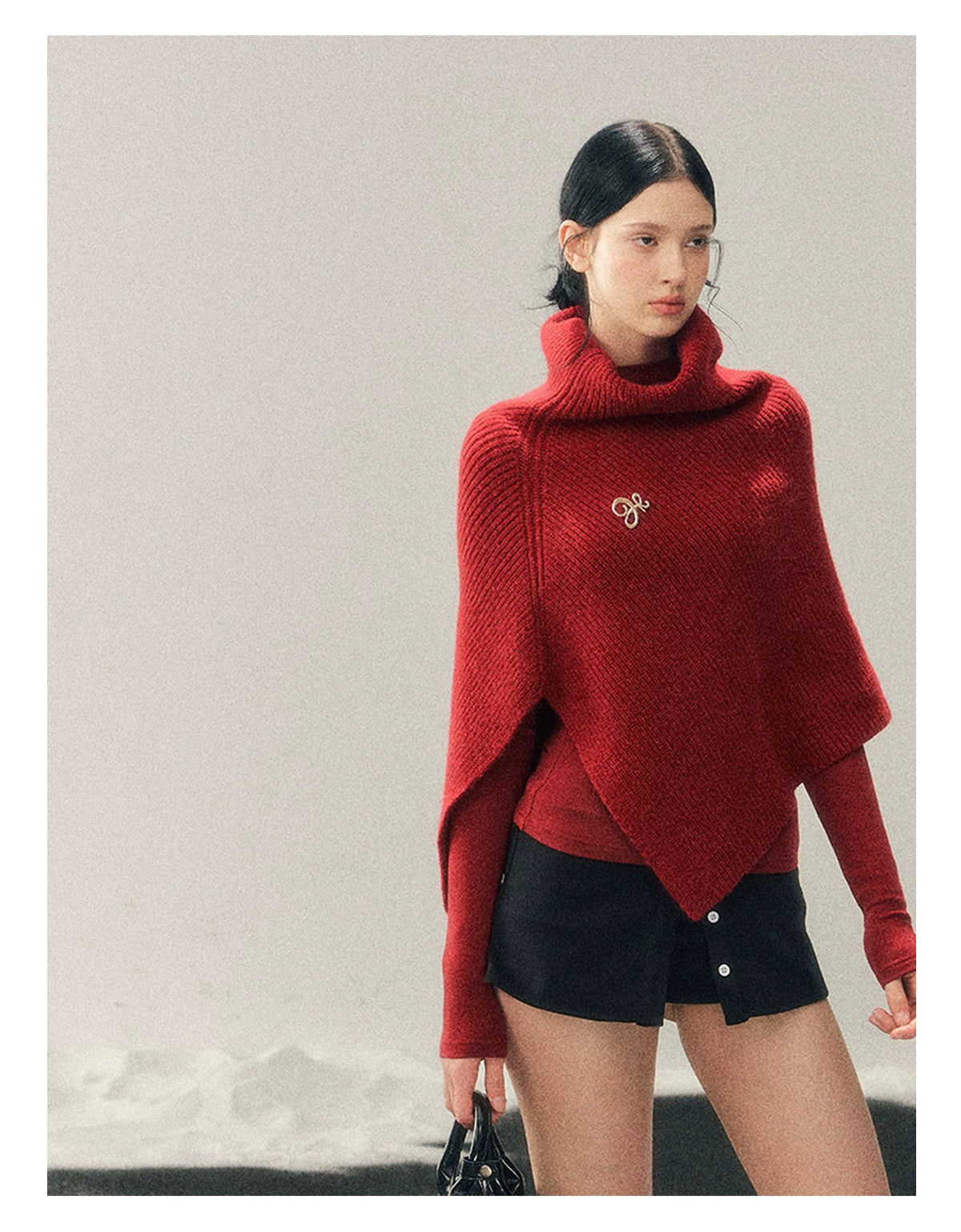 French High-Neck Knit Sweater