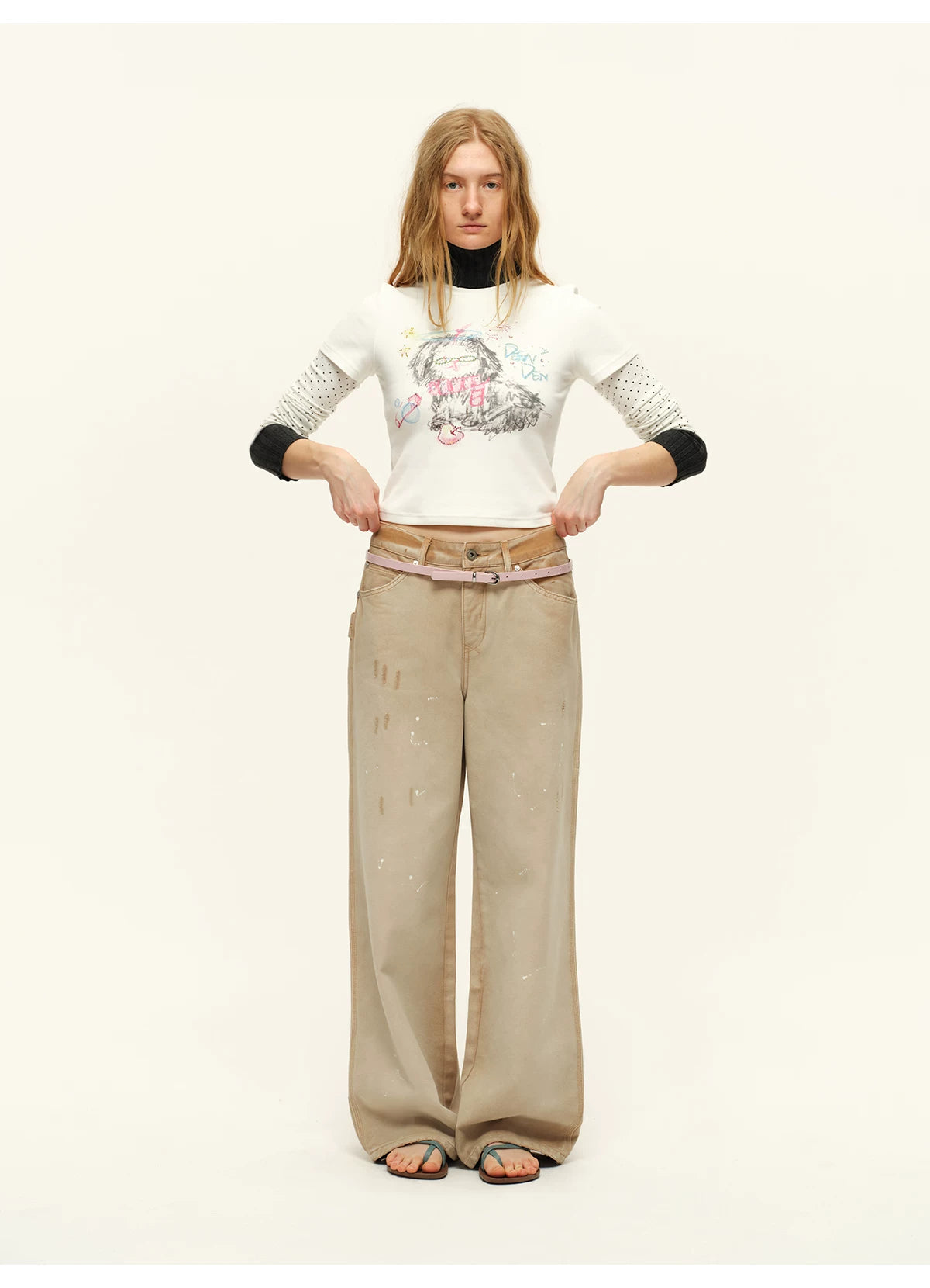 Washed Wide-Leg Denim Pants