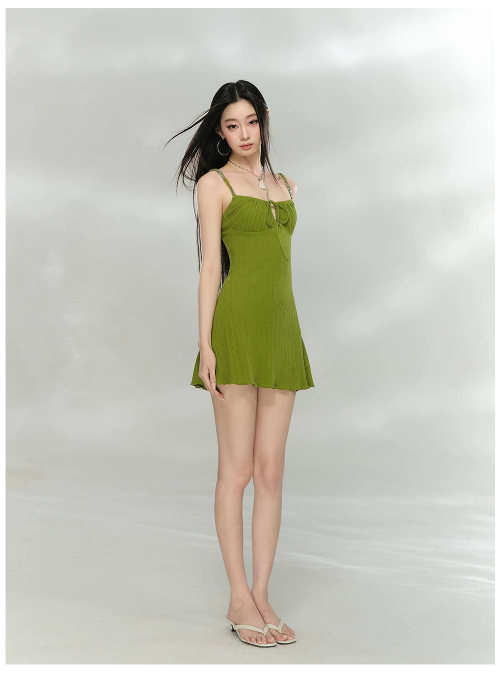 Avocado Green Slim-Fit Midi Slip Dress