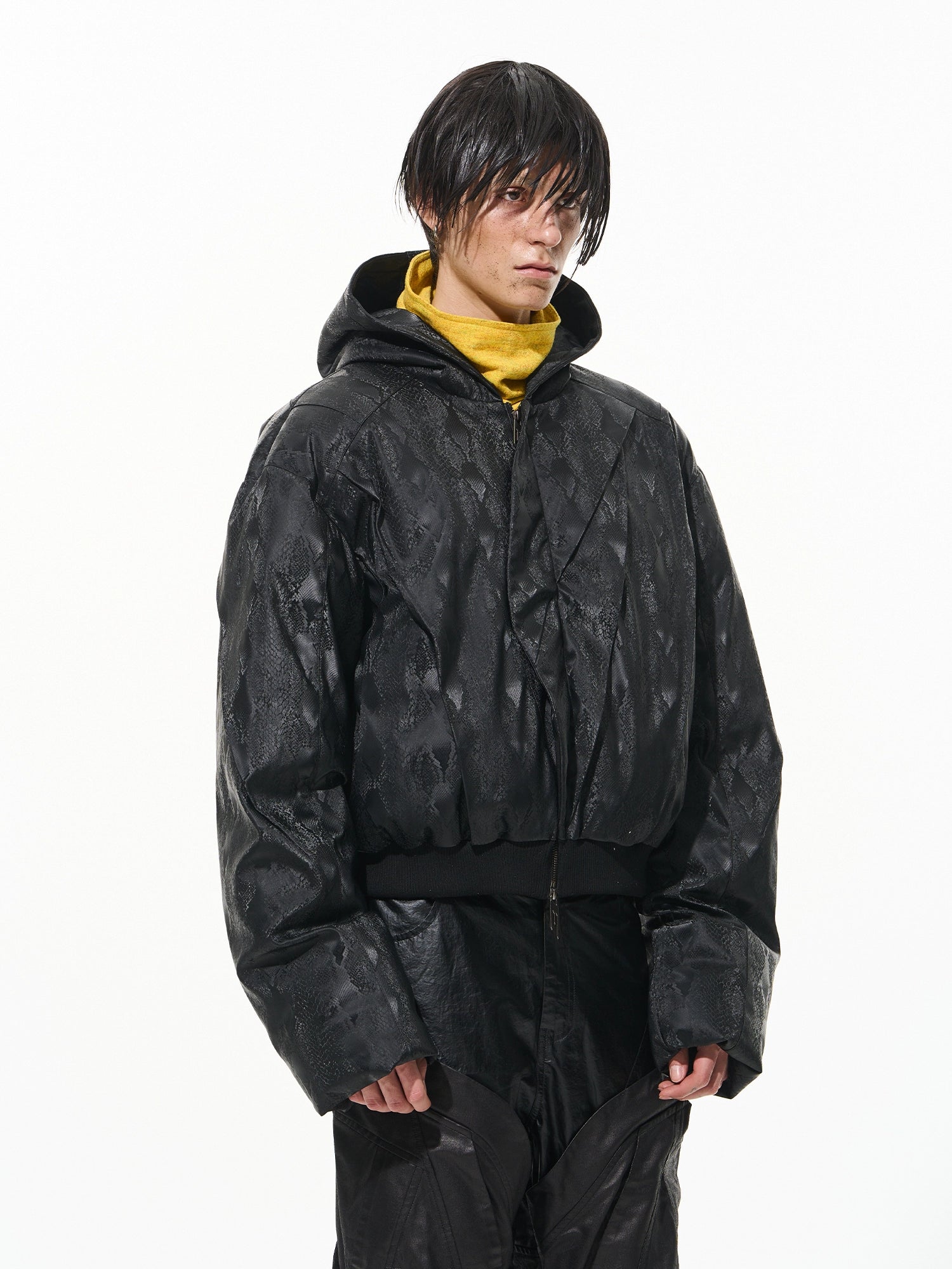 Dark Snake Pattern Short Hooded Puffer Jacket - CHINASQUAD