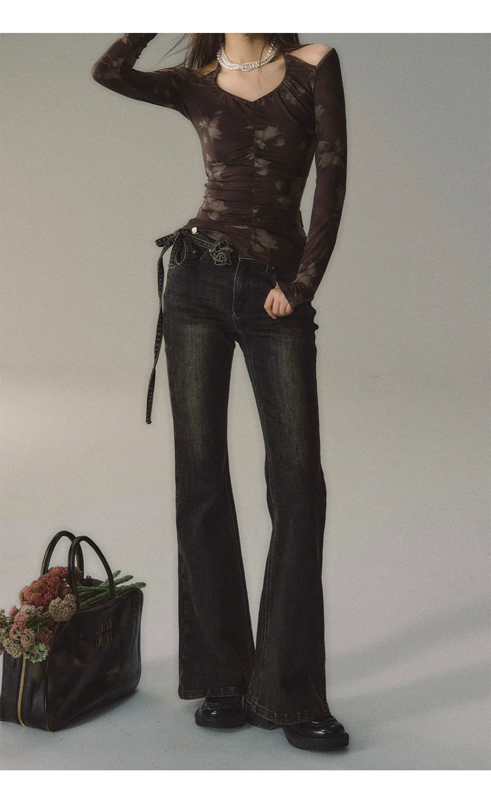 Vintage Distressed Flared Denim Jeans - CHINASQUAD