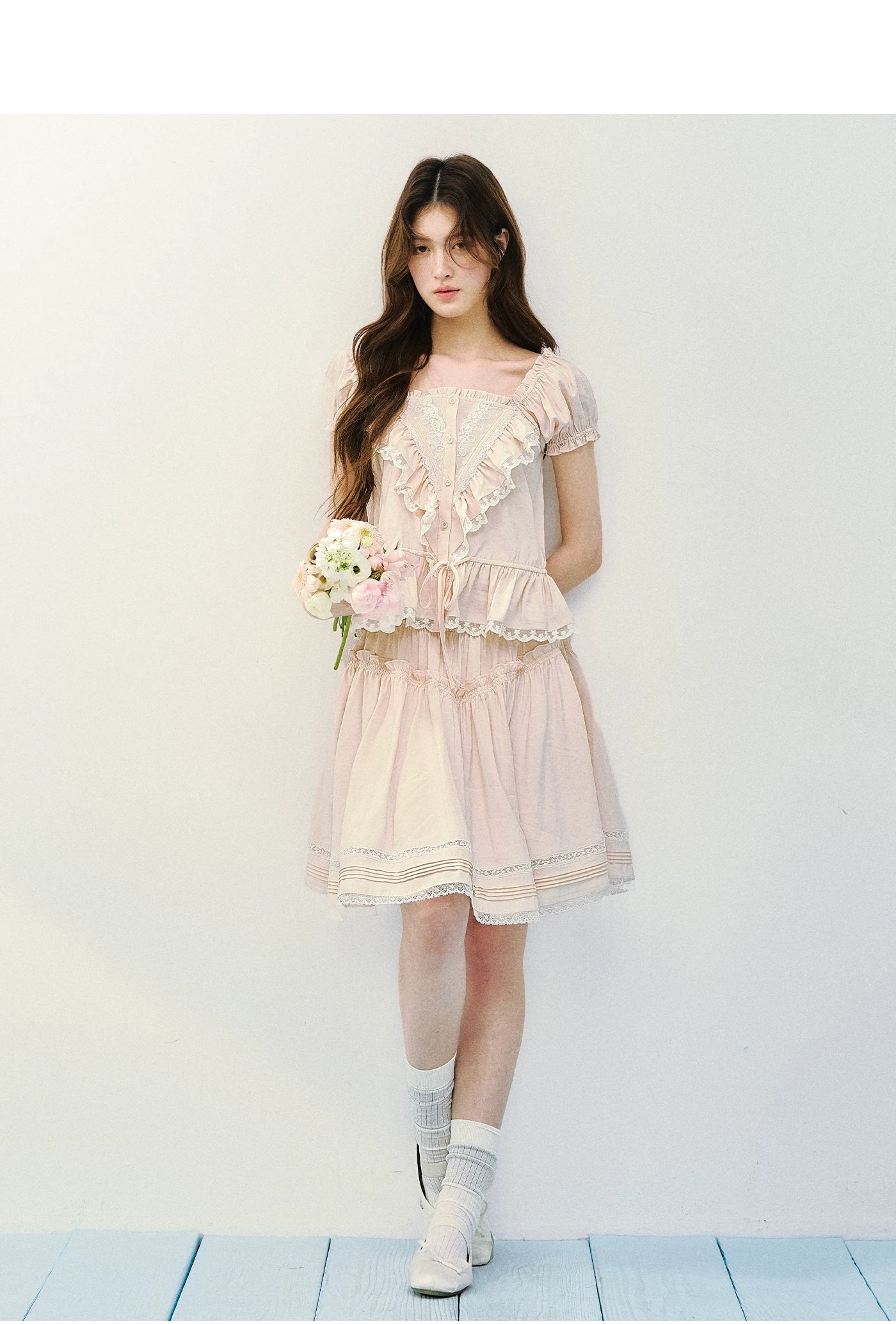 Romantic Ruffle Lace Blouse & Skirt Set
