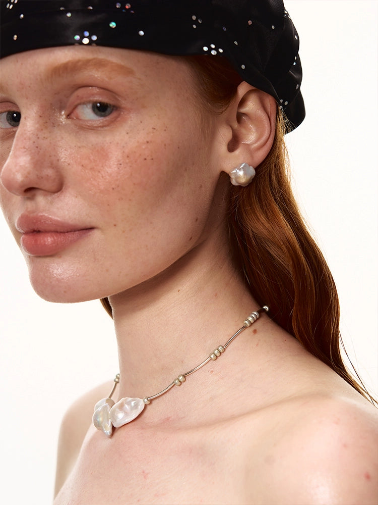 Natural Star Baroque Shaped Pearl Stud Earrings - CHINASQUAD