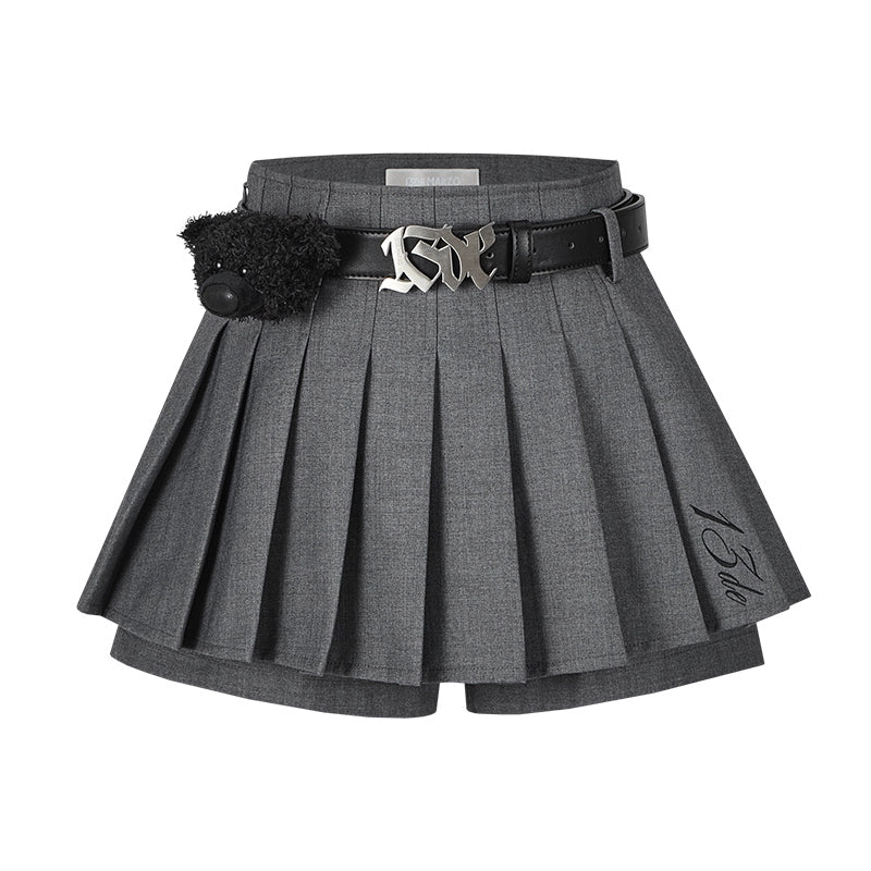 High-Waist Pleated Belted Skirt