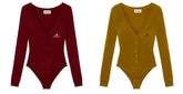 V-Neck Wool-Blend Knit Bodysuit - CHINASQUAD