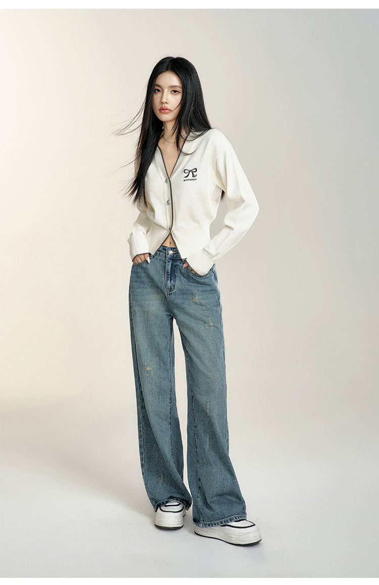 White V-neck Cropped Cardigan - CHINASQUAD