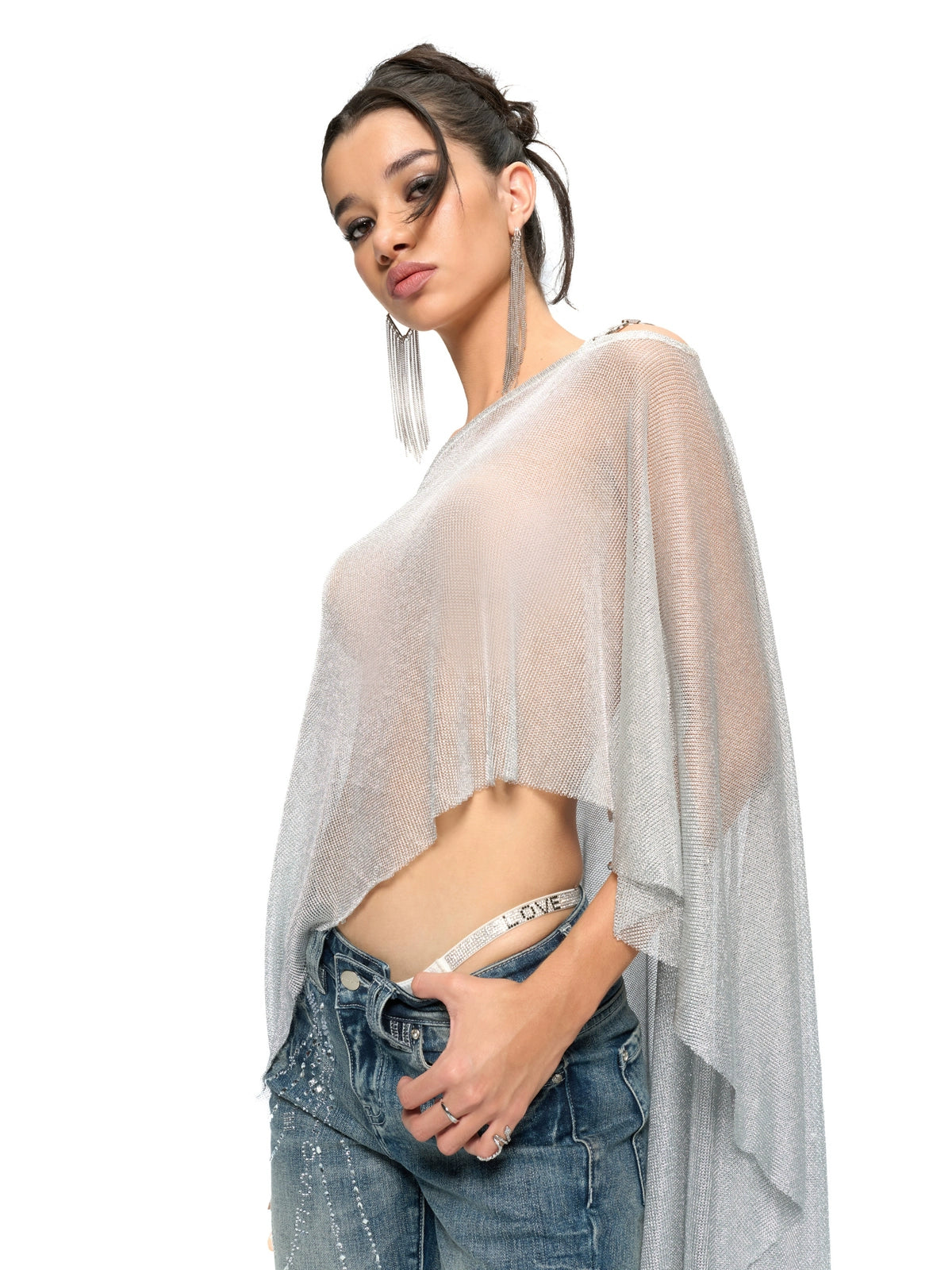 Silver Iridescent Thread Beach Cape