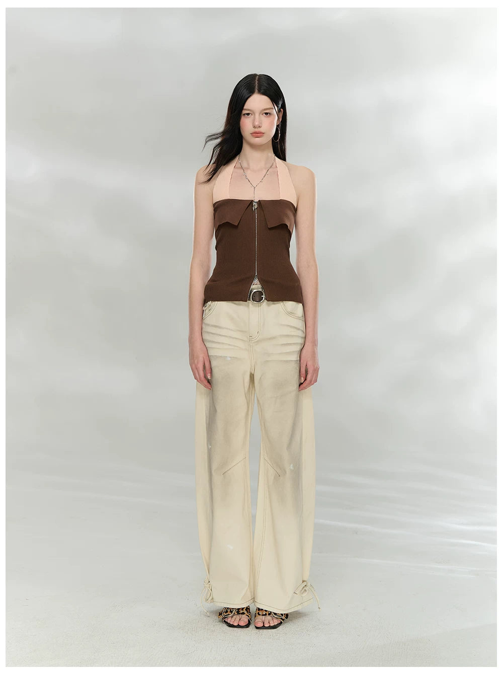 Vintage Washed Bow-Tie Denim Trousers