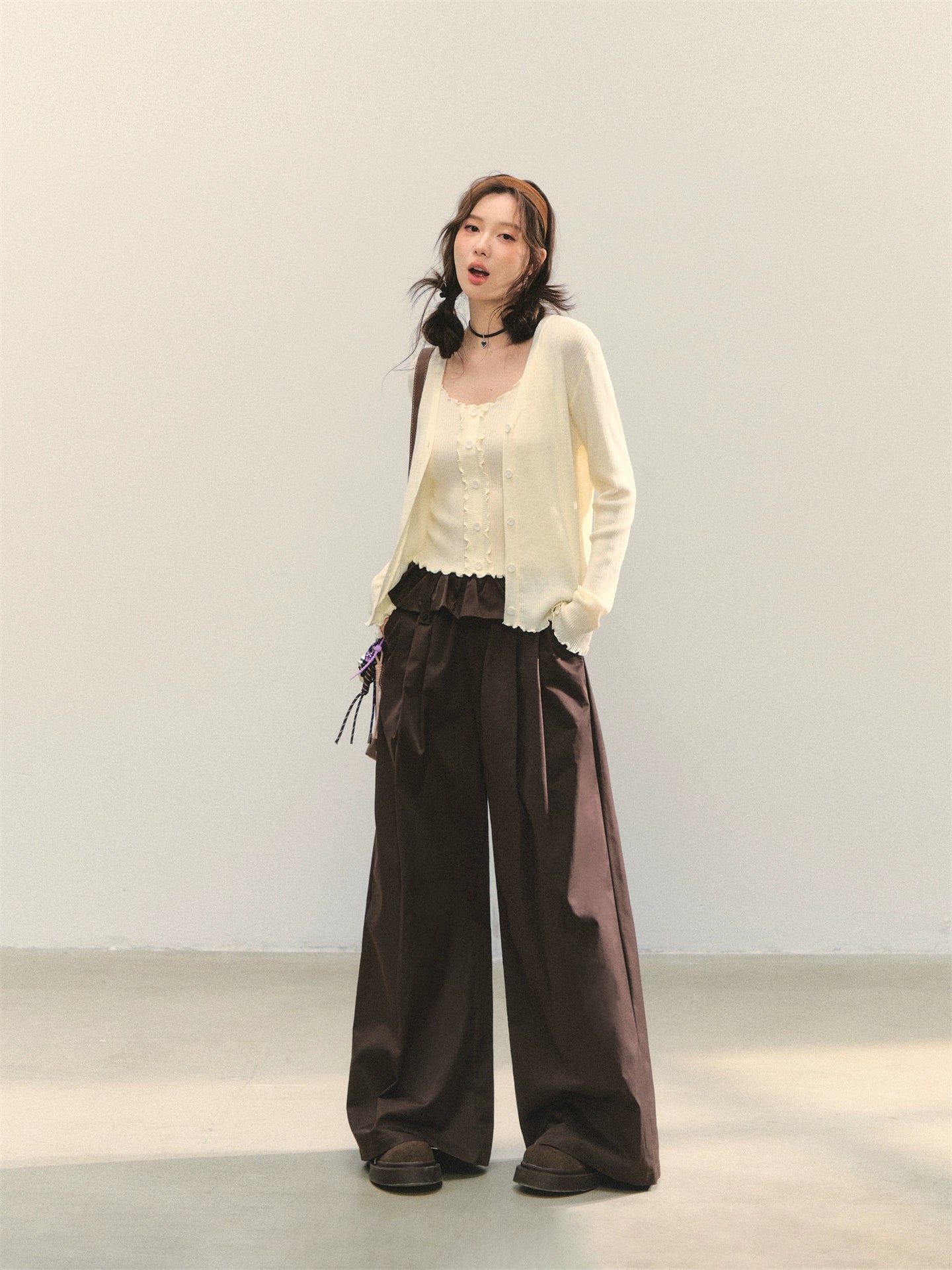 Turned-over Waist Straight-leg Casual Pants