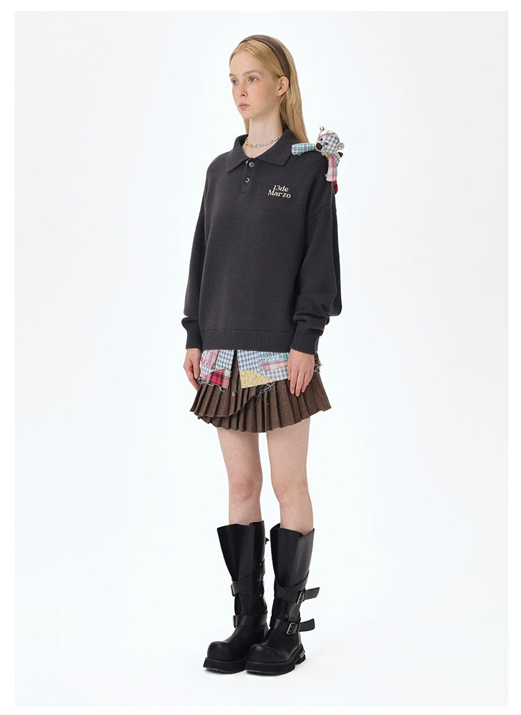 Plaid Bear Polo Sweater - CHINASQUAD