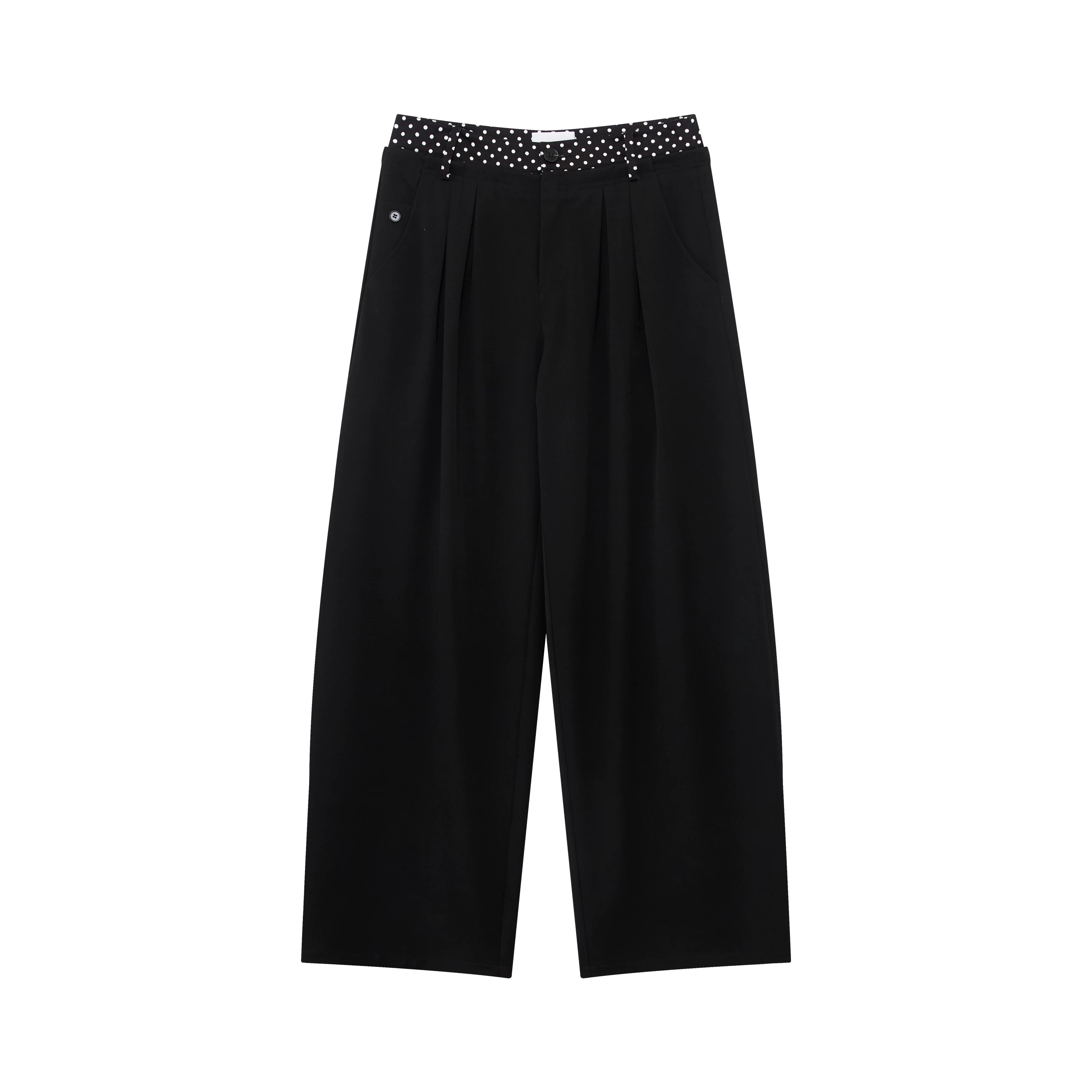 Double-Waist Polka Dot Wide-Leg Trousers