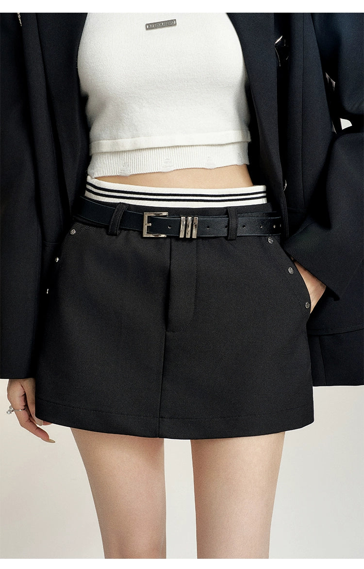 Black & Gray High-waisted Vintage-style Skirt - CHINASQUAD