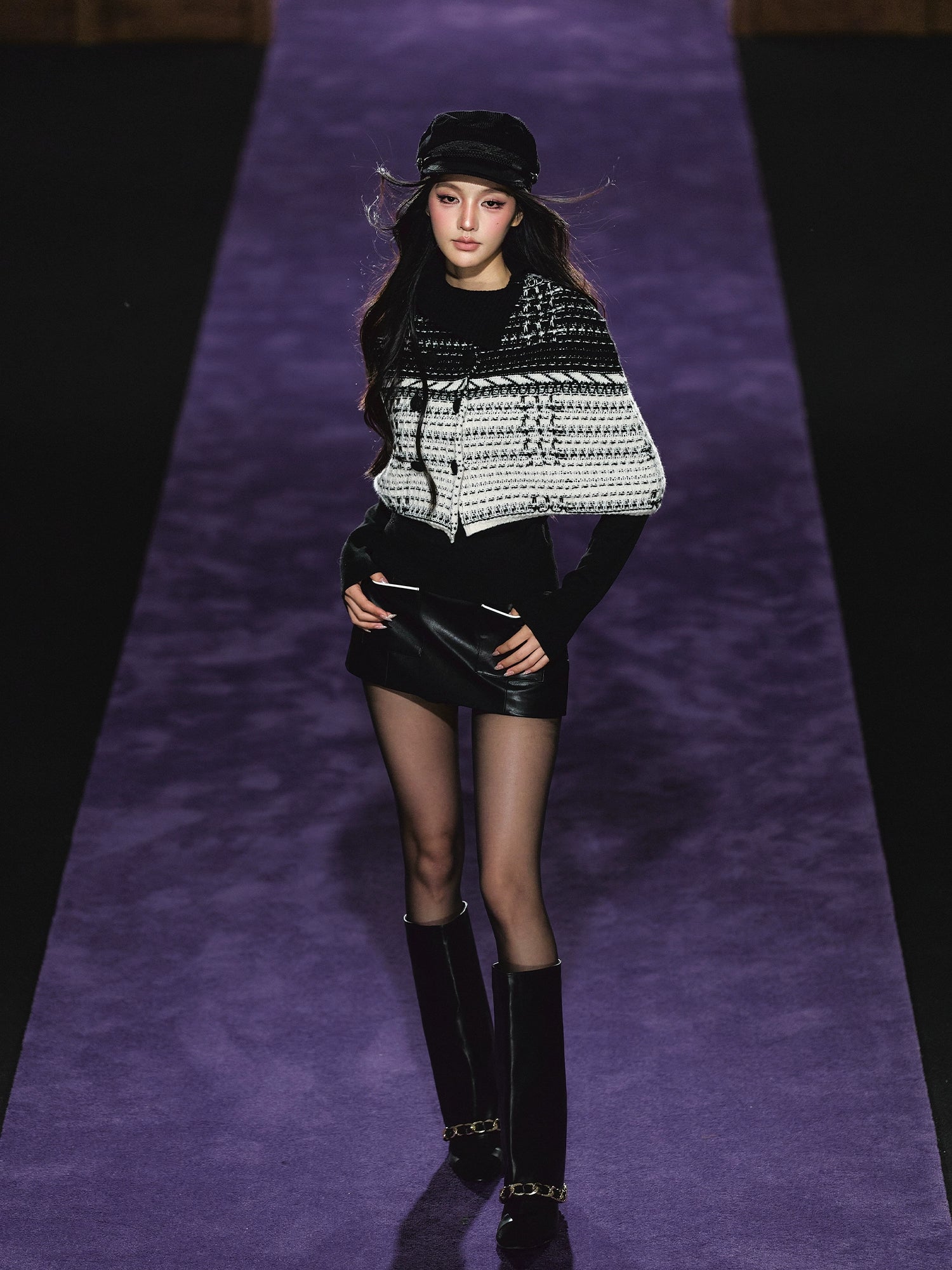 Tweed-Inspired Knit Cape & Crewneck Set