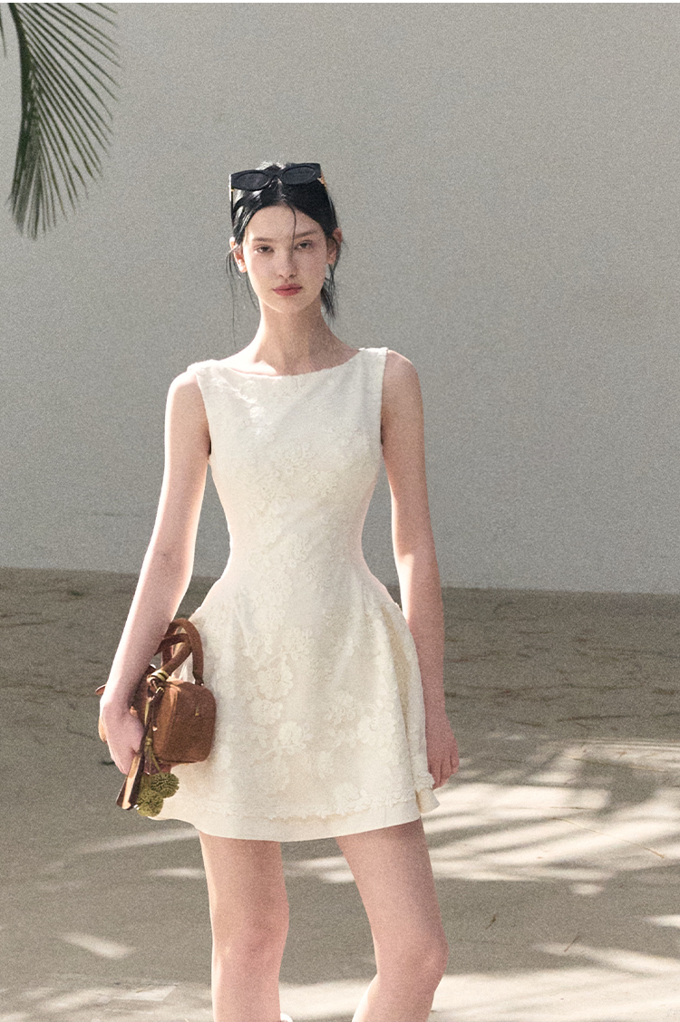 Wool-Blend Waist-Cinched Fitted Dress