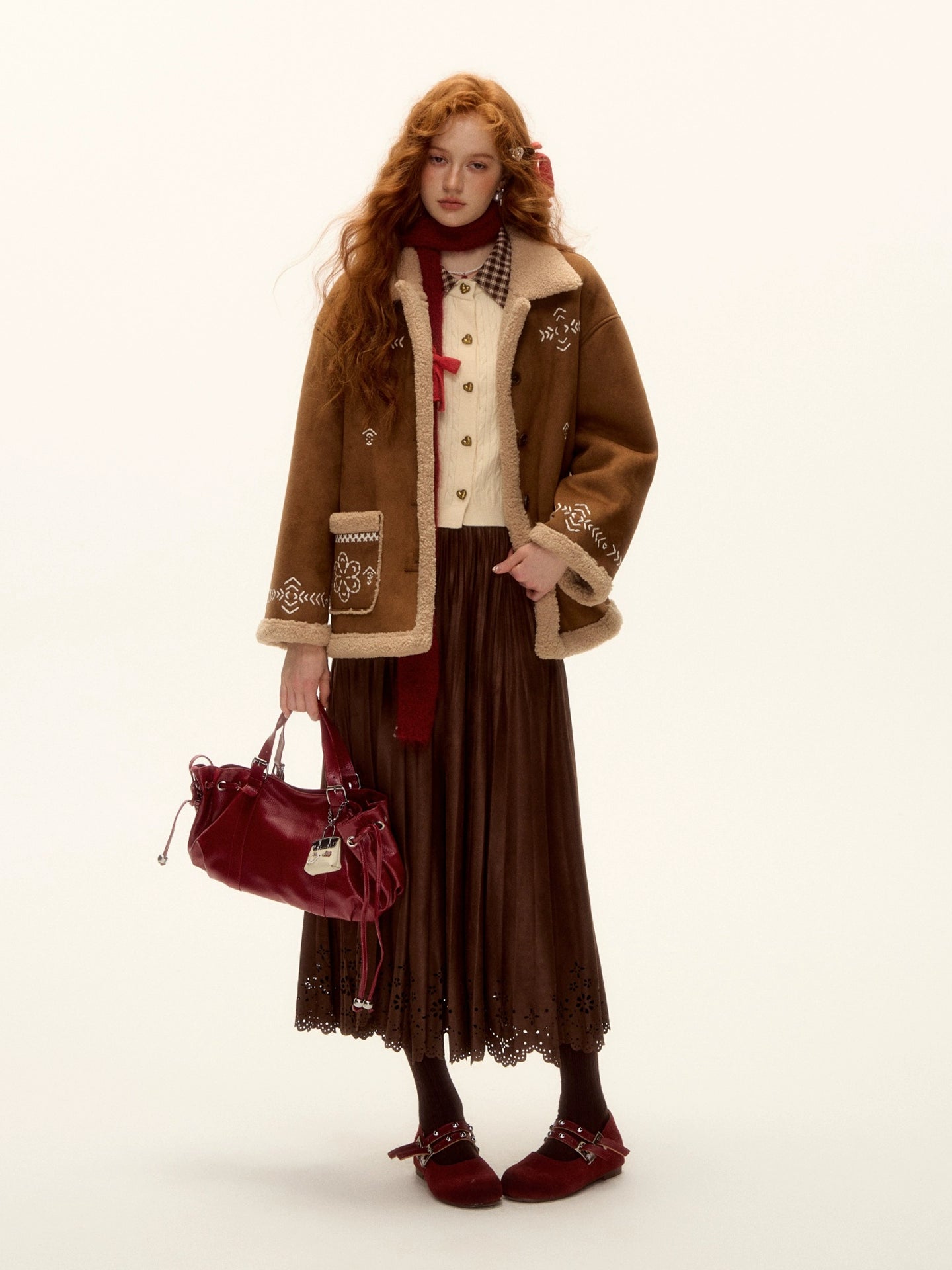 Suede Embroidered Fleece-Lined Jacket