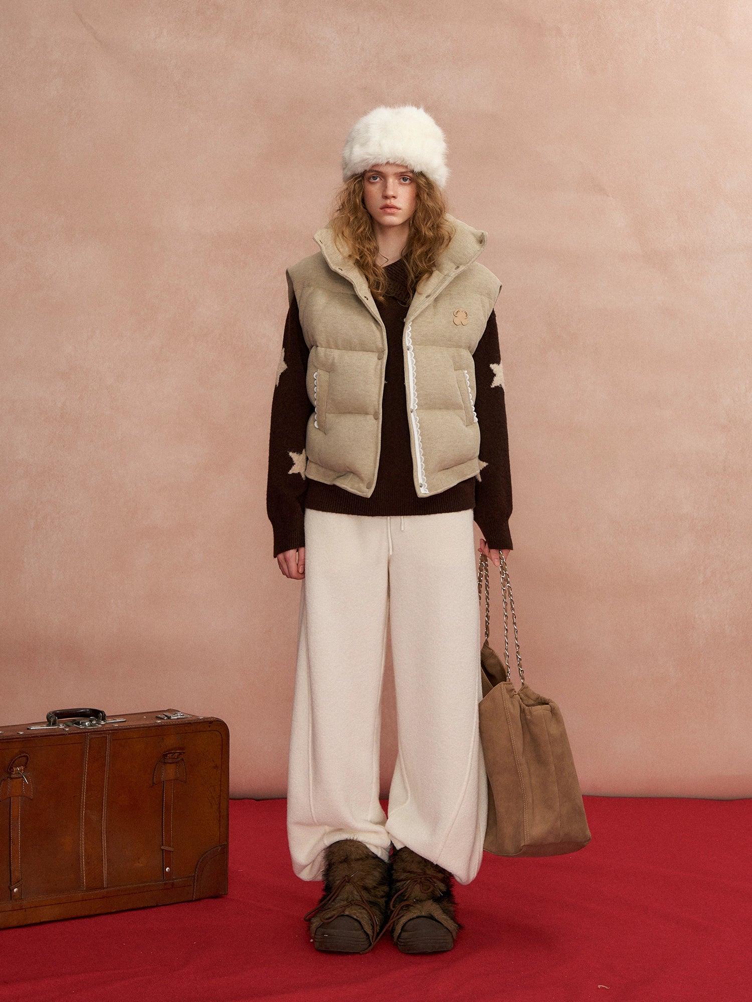 Lace-Paneled Stand-Collar Puffer Vest