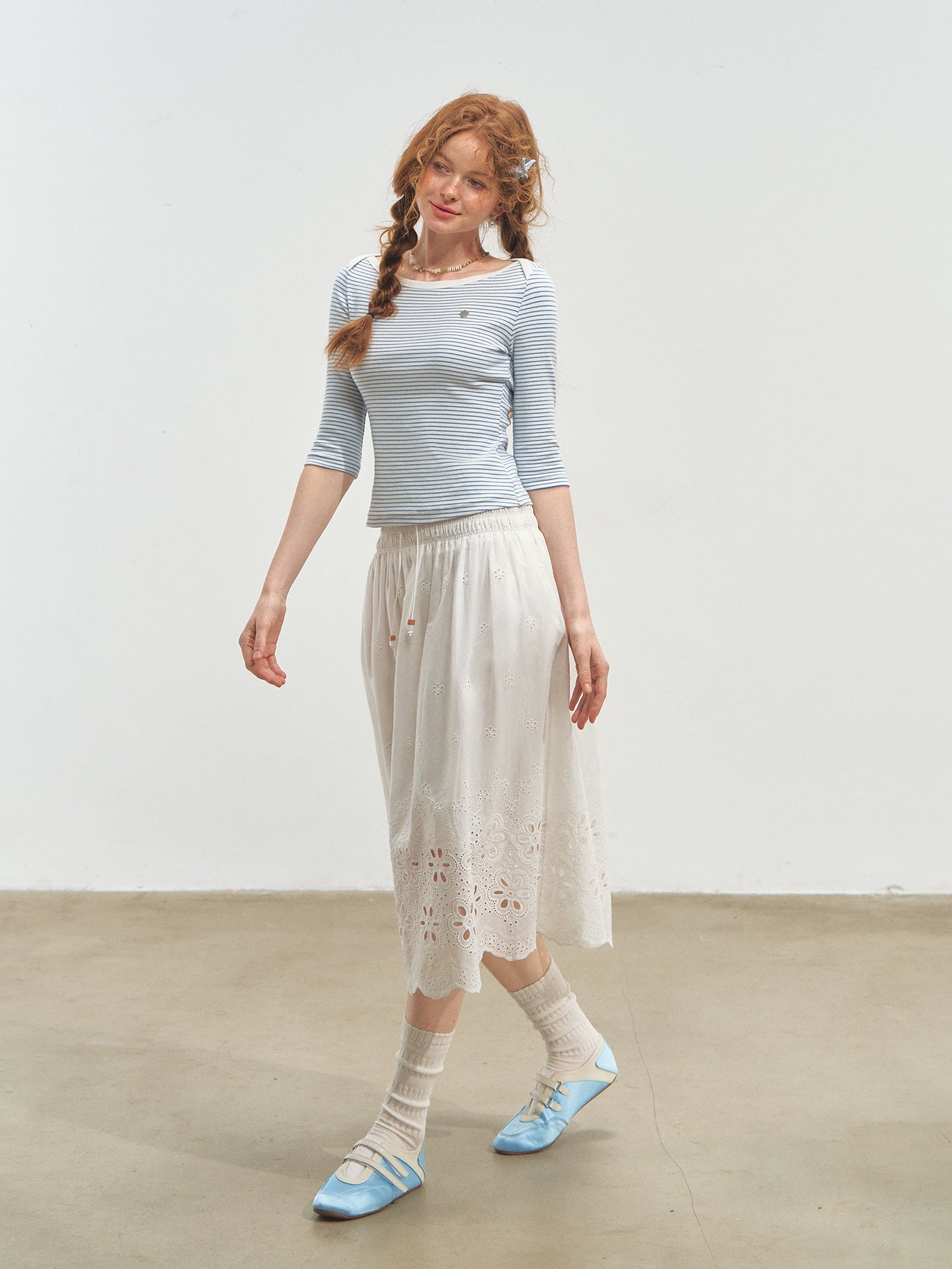 Envelope Neck Mid-sleeve Striped T-Shirt - CHINASQUAD