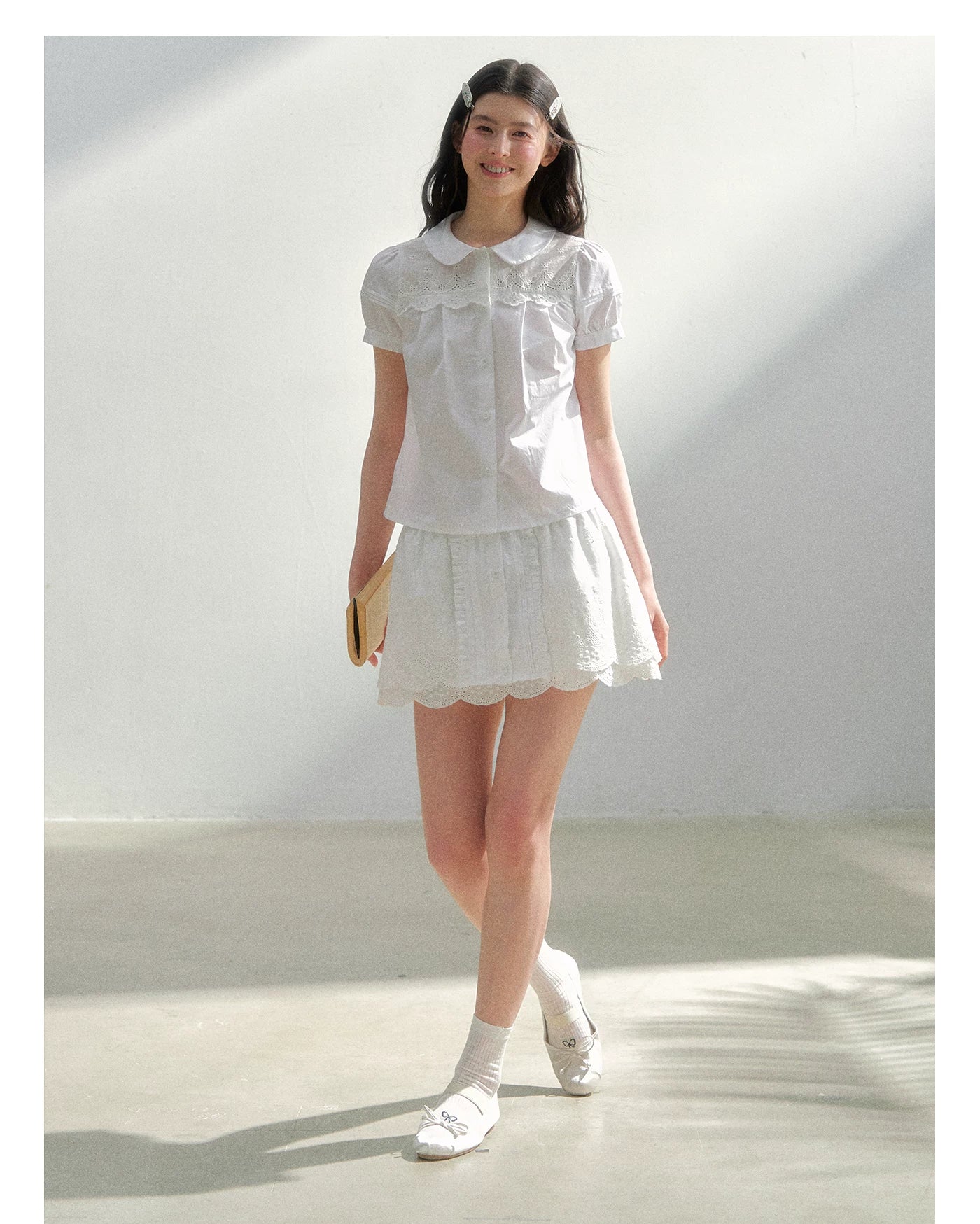 Vintage Embroidered Cotton Shirt & Skirt Set