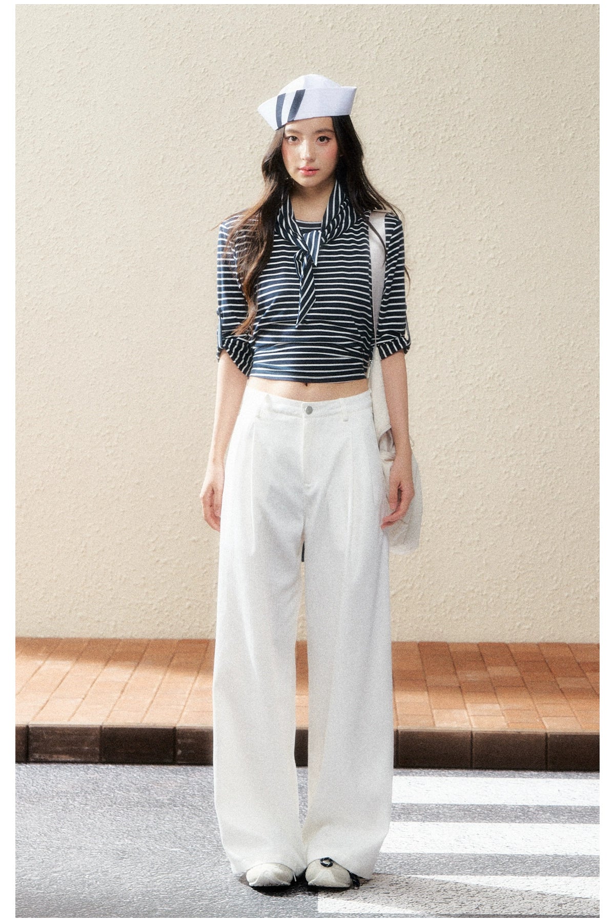 Dual-Tone Striped Knit Cropped T-Shirt - CHINASQUAD