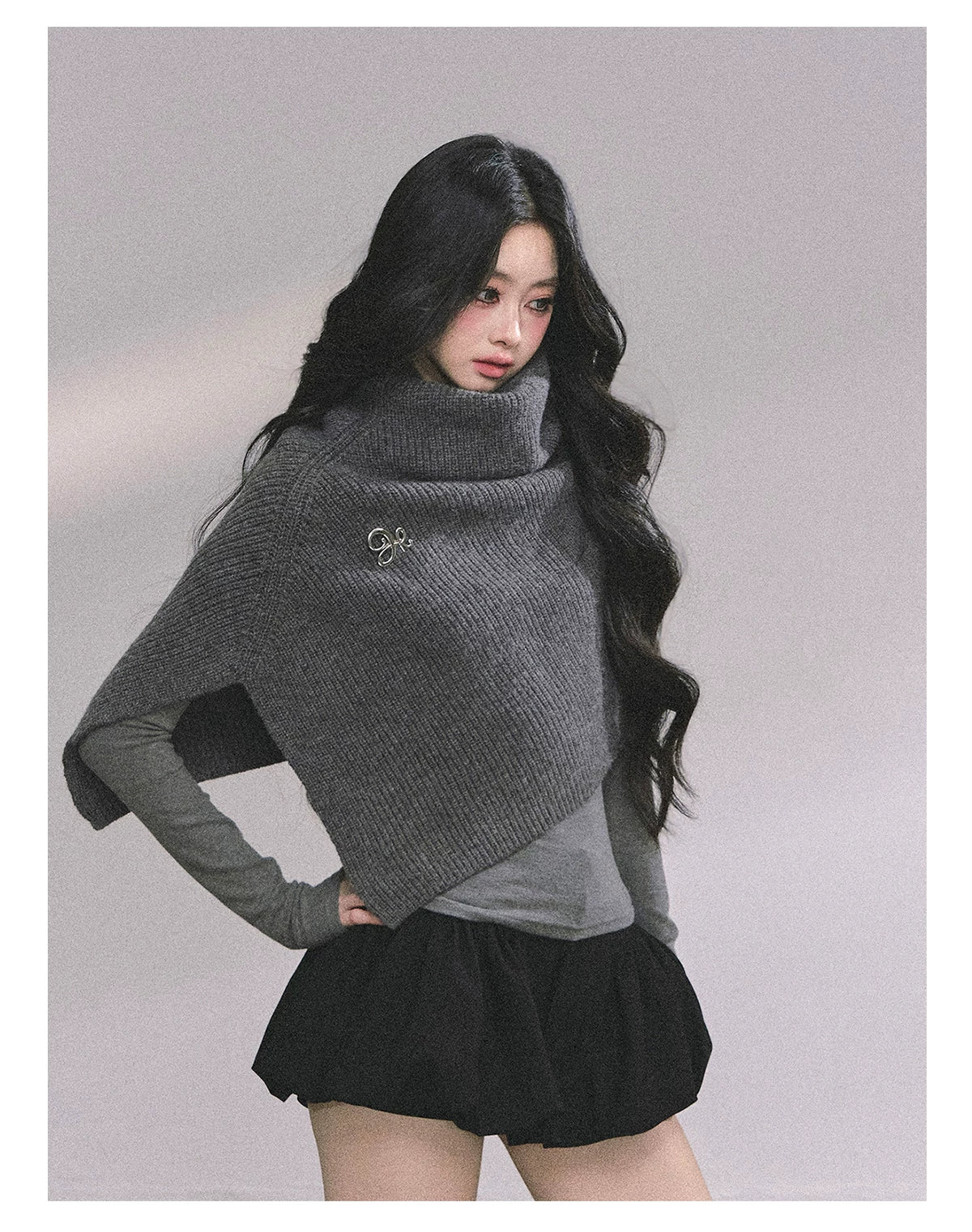 French High-Neck Knit Sweater