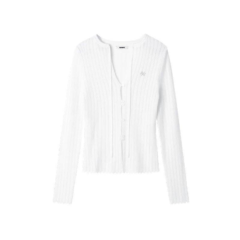 Openwork Ribbon Tie Knit Cardigan