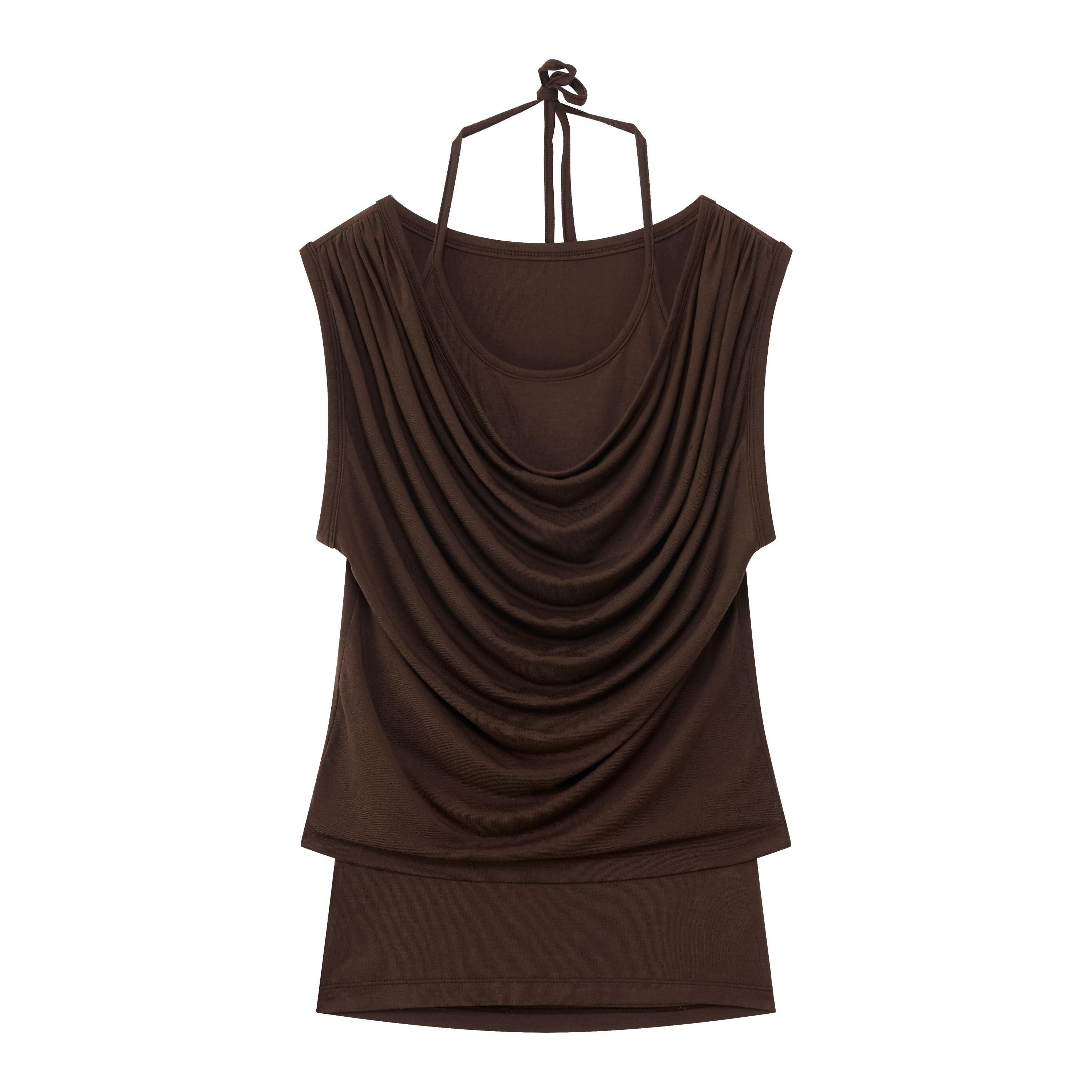 Layered Modal Off-Shoulder Draped T-Shirt