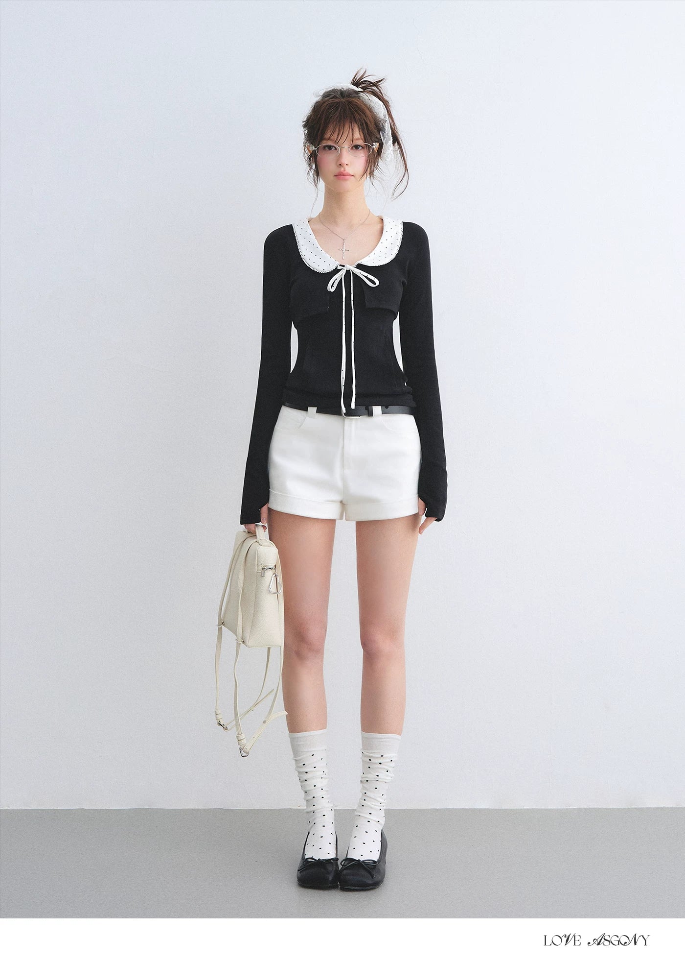 Polka Dot Lace Collar Long Sleeve Cardigan & Cami Two-Piece Set