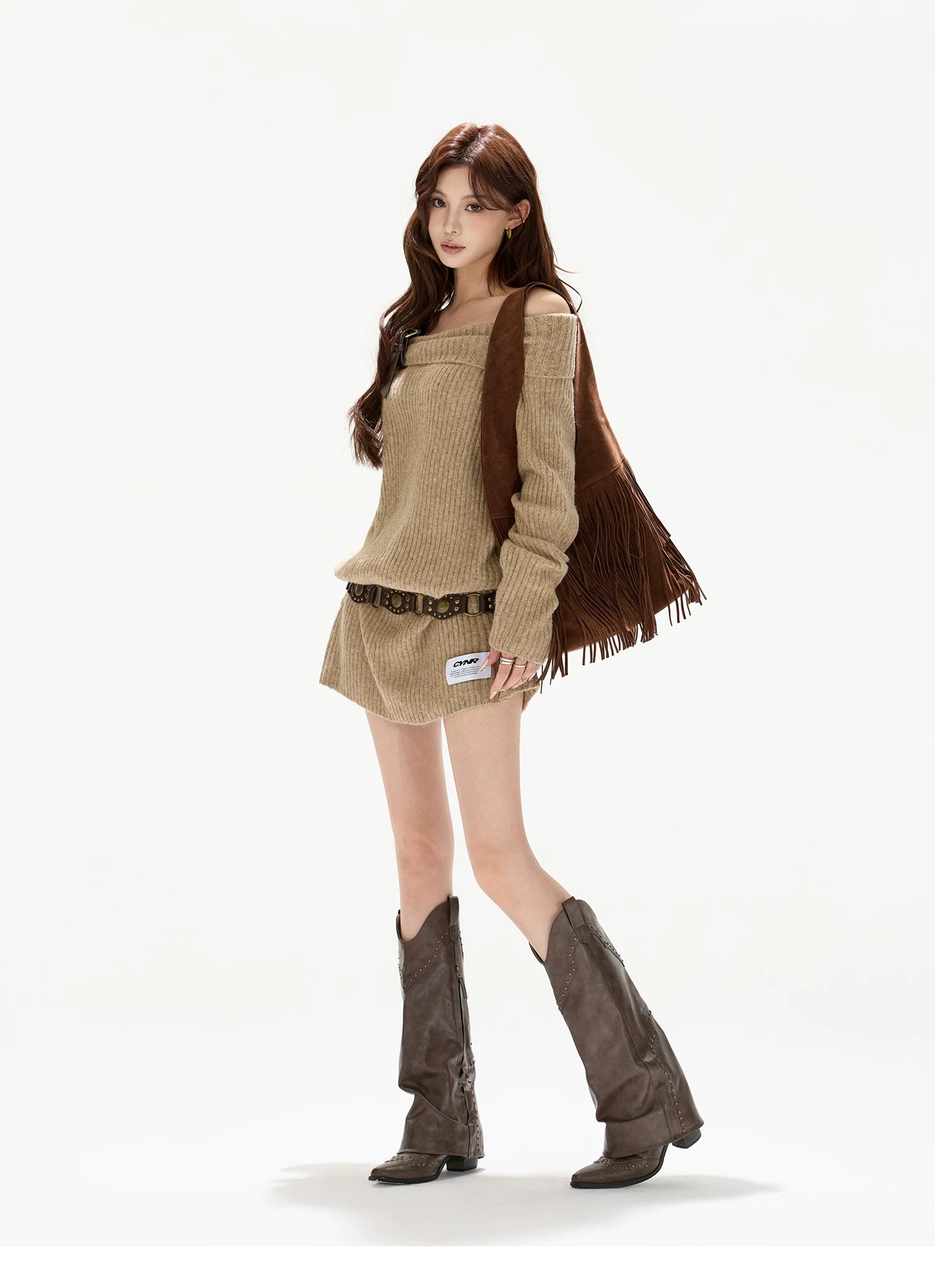 Off-Shoulder Wool-Blend Sweater Dress