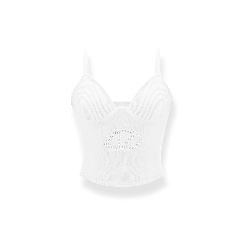 Pink & White Cutout Knitted Halter Top - CHINASQUAD