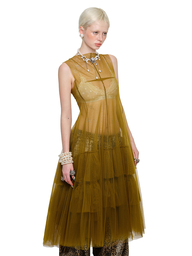 Mesh Panel Midi Dress - CHINASQUAD