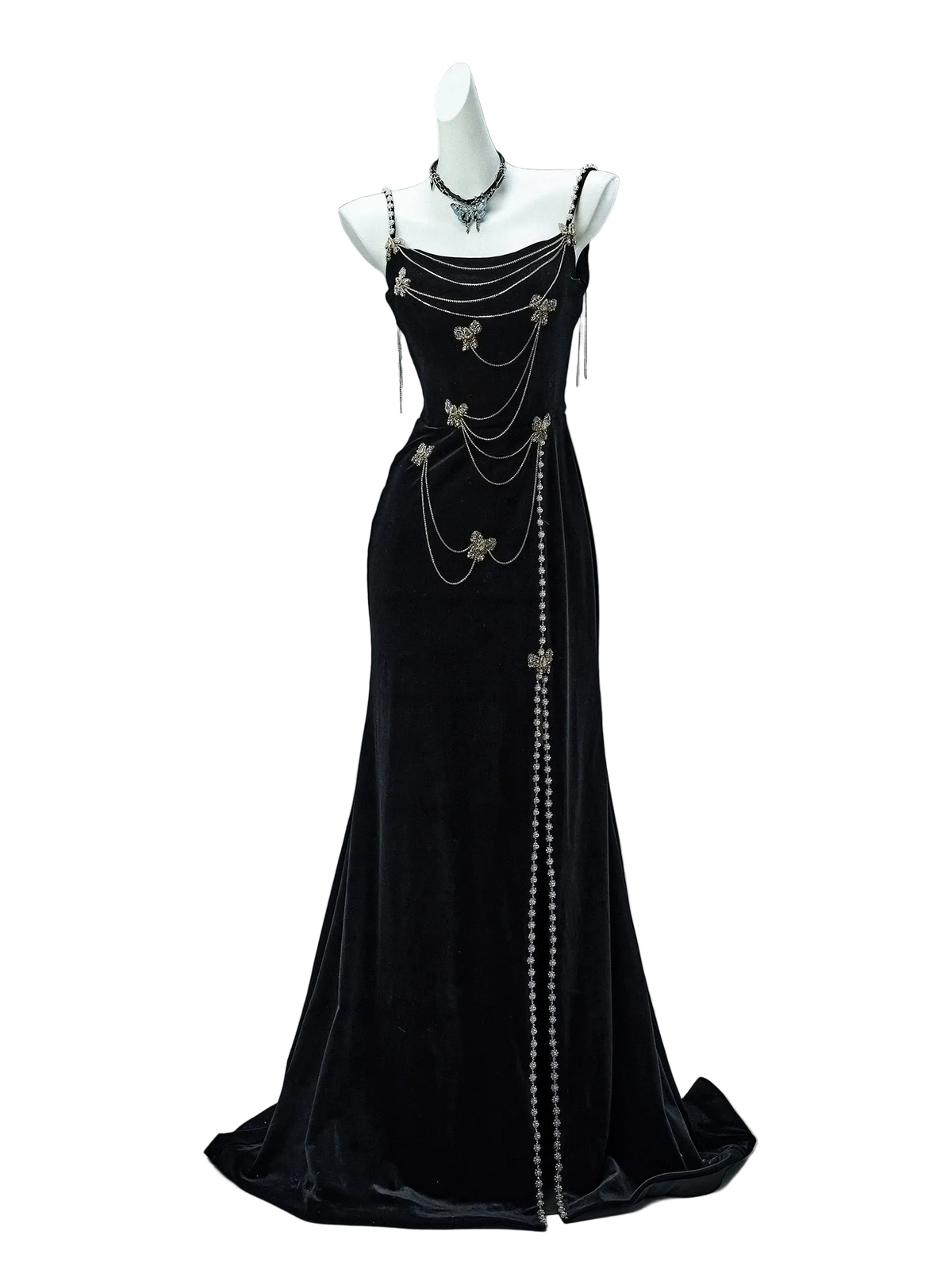 CROSSQUEEN Elegant Black Velvet Couture Gown – Gowns