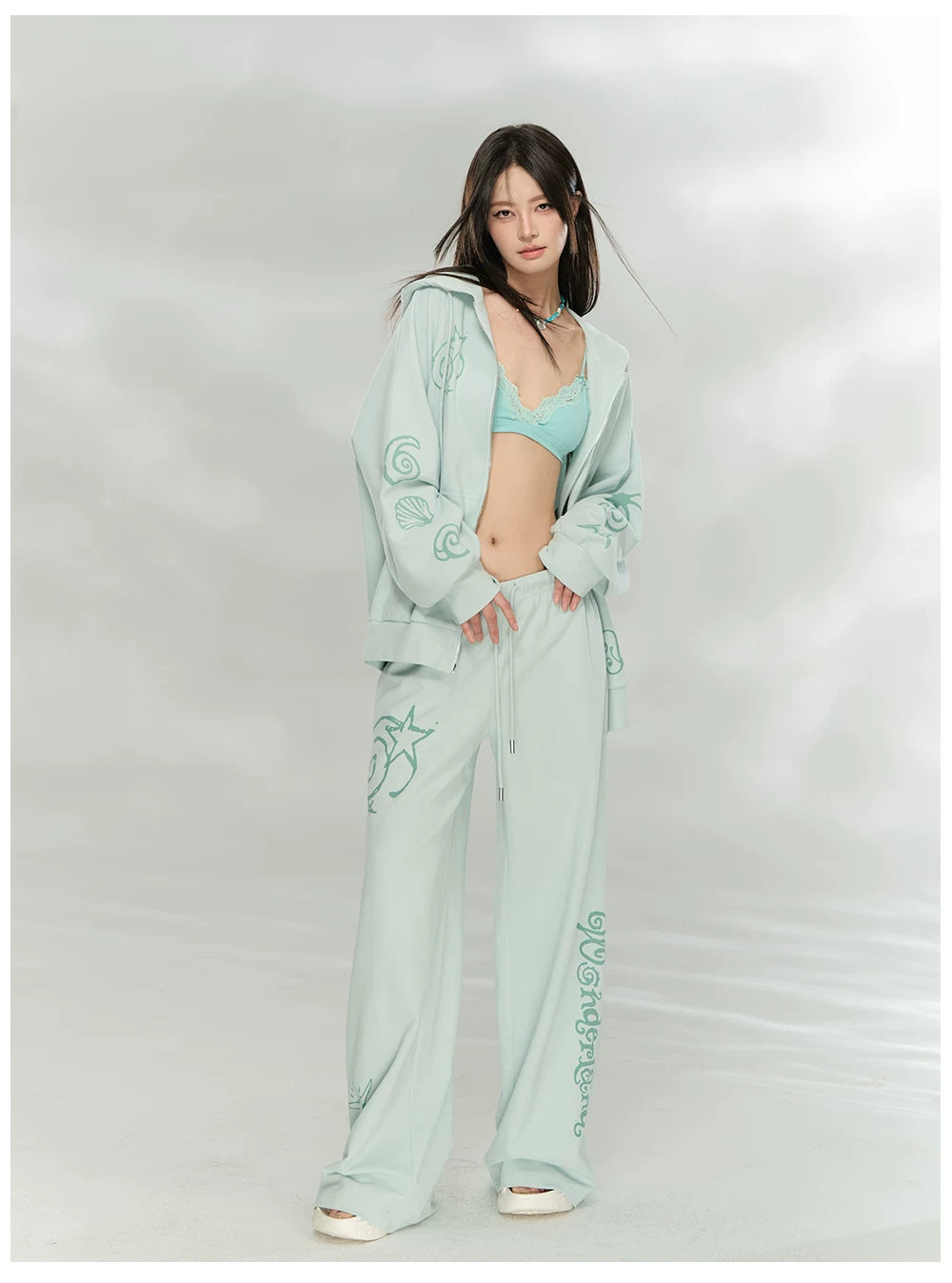 Printed Waffle Knit Hoodie & Pants Set