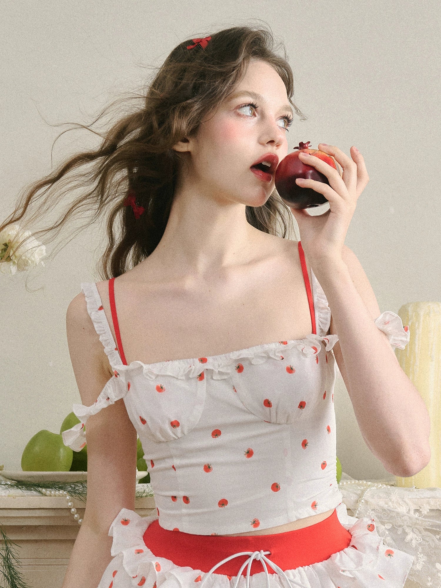 White Tomato Print Cami Top - CHINASQUAD