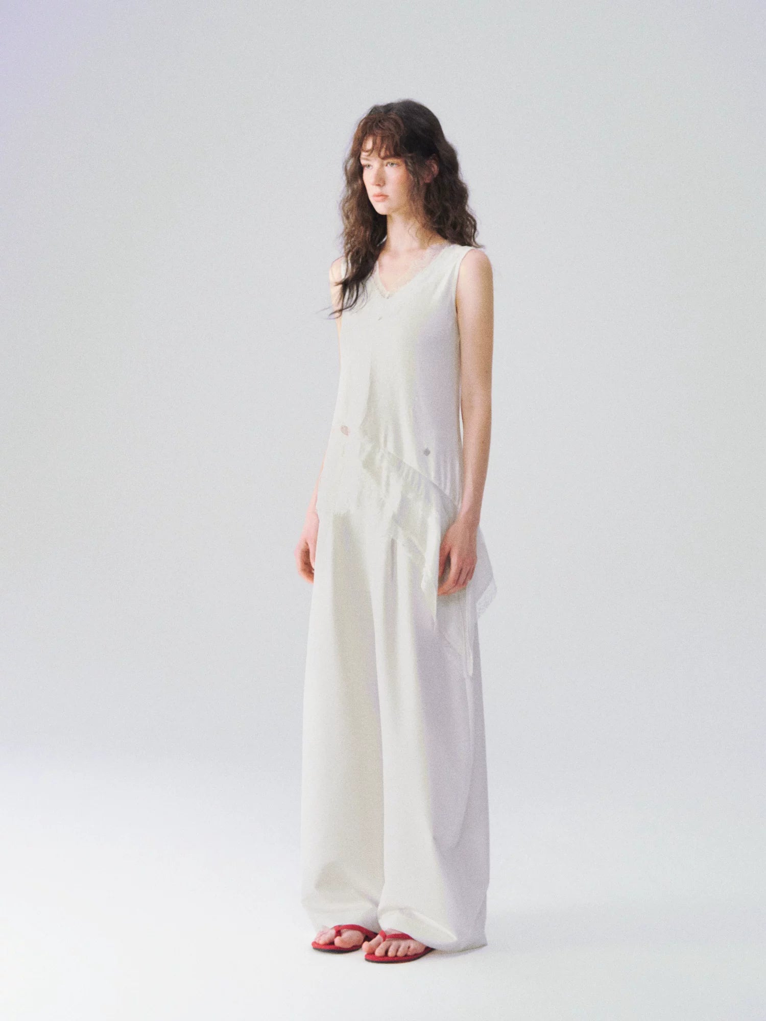 Asymmetrical Lace V-Neck Sleeveless Top